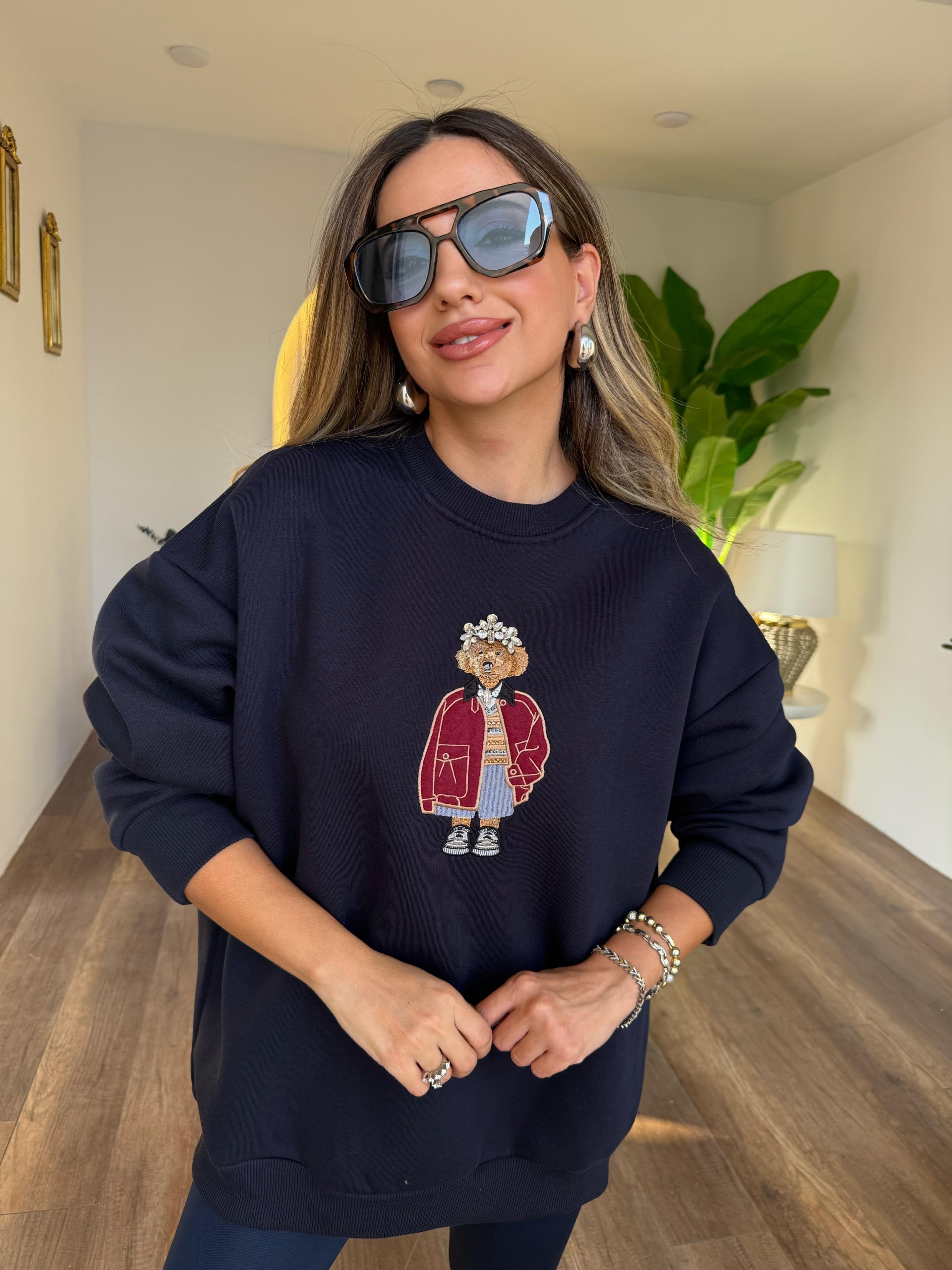10958 Taş Detaylı Ayıcıklı Sweatshirt