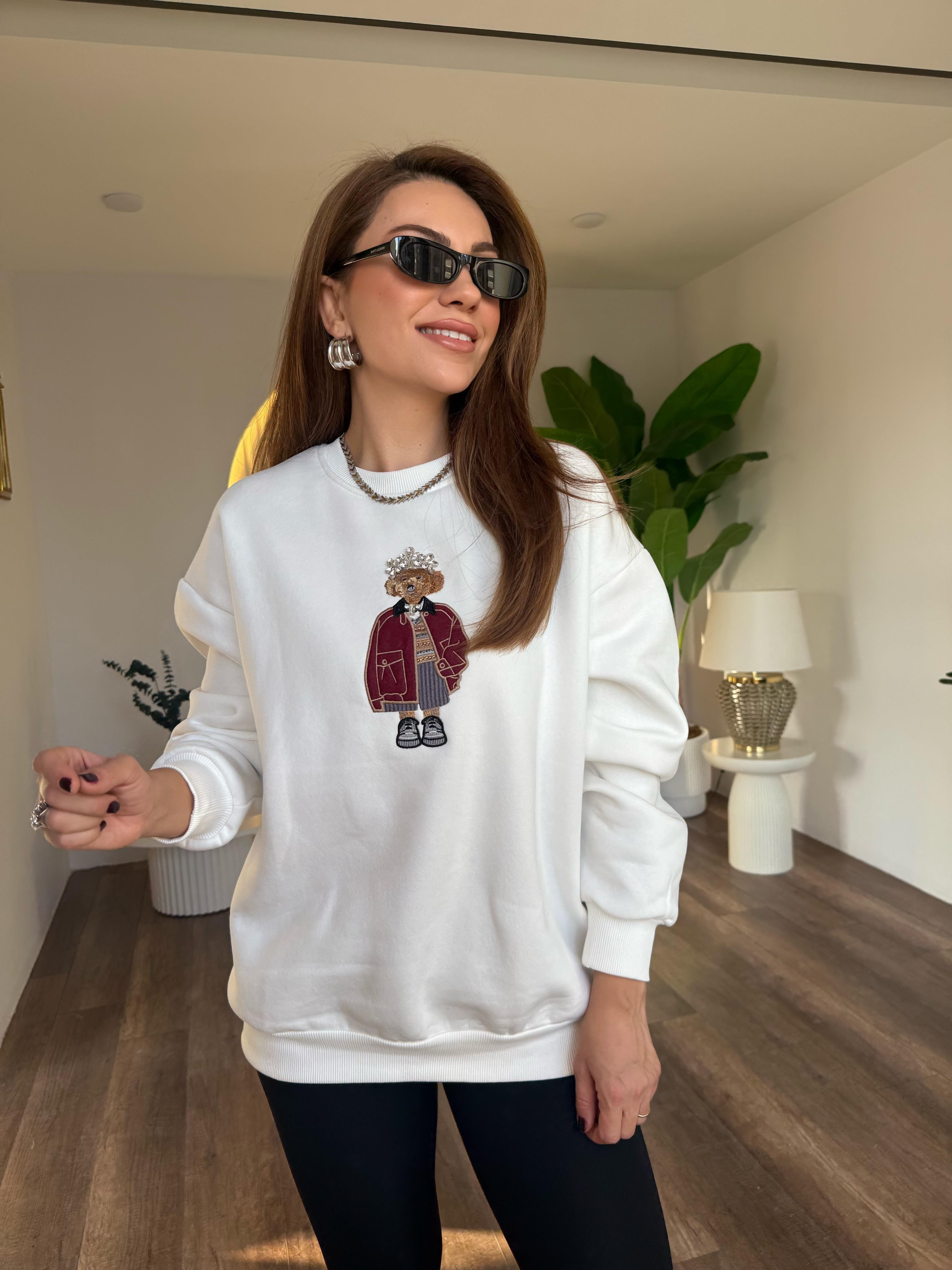 10958 Taş Detaylı Ayıcıklı Sweatshirt
