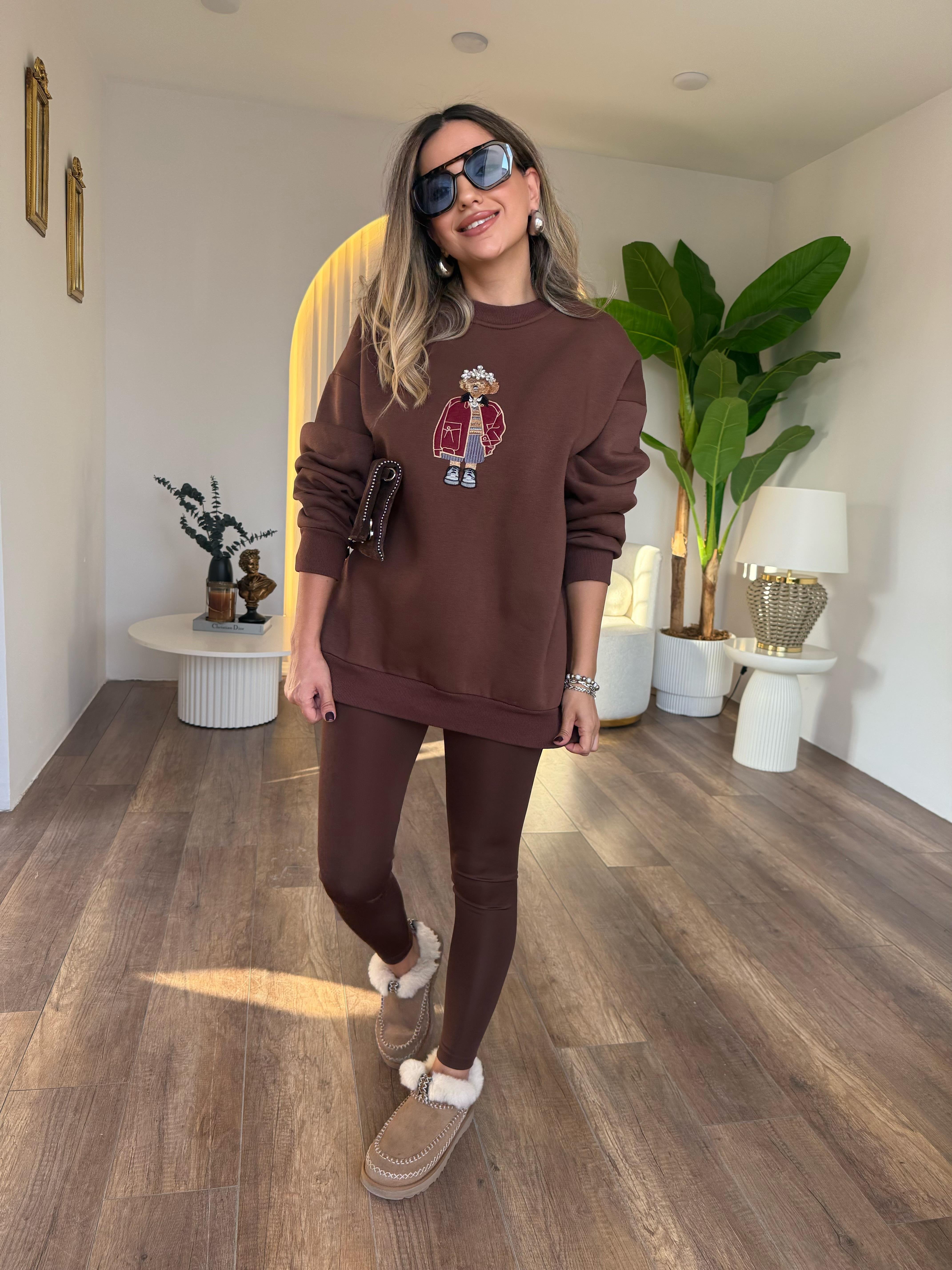 10958 Taş Detaylı Ayıcıklı Sweatshirt