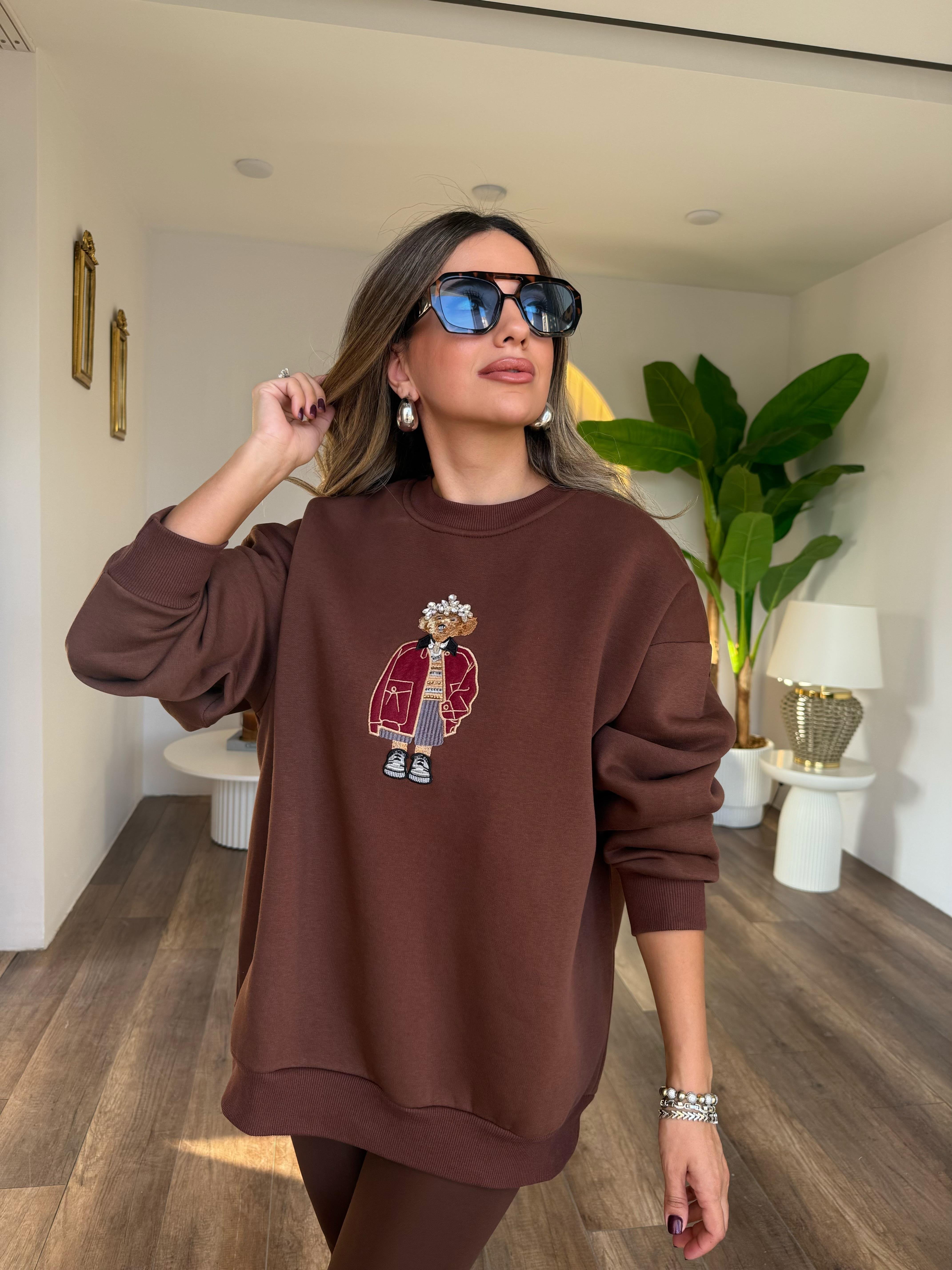 10958 Taş Detaylı Ayıcıklı Sweatshirt