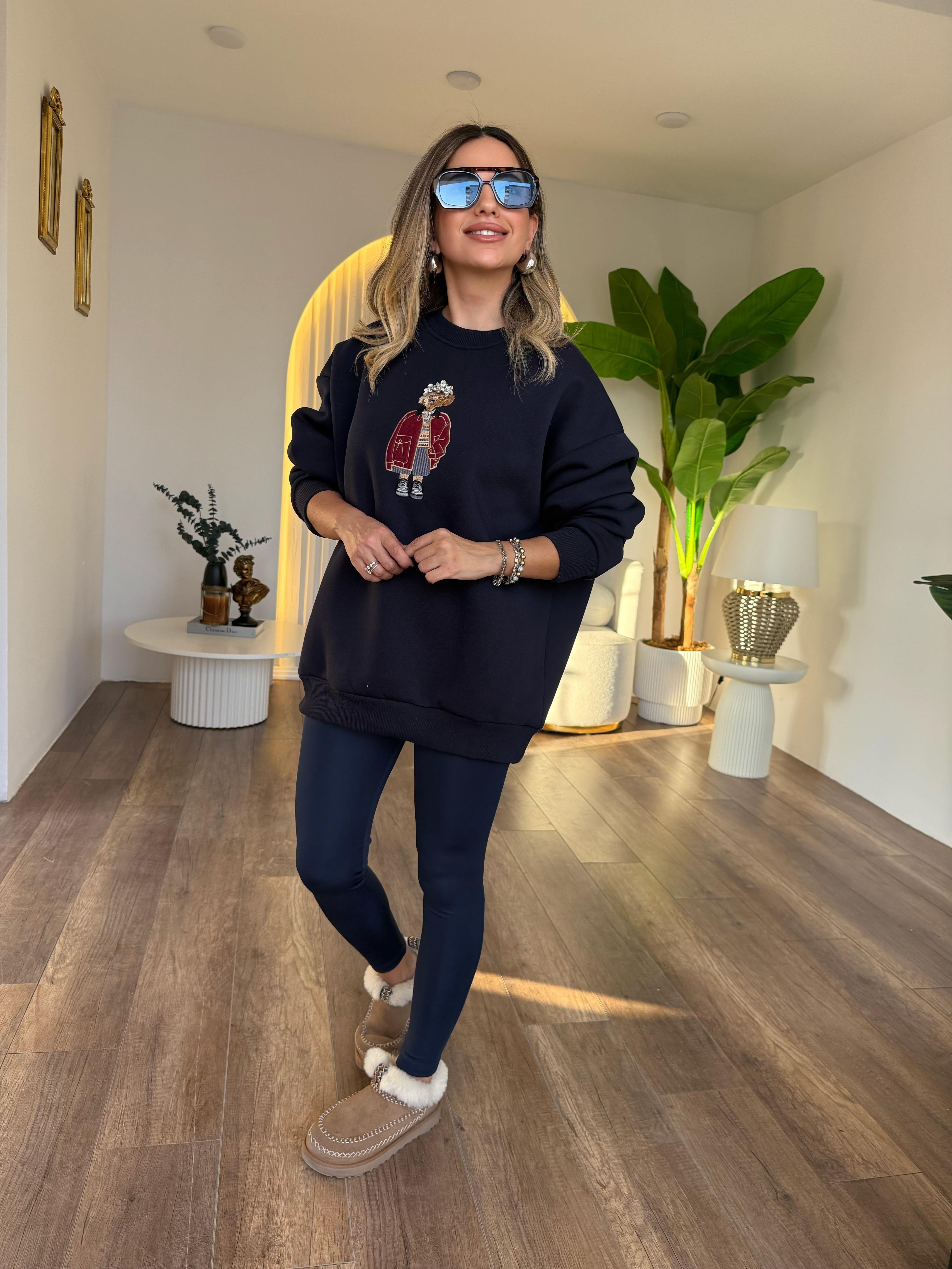 10958 Taş Detaylı Ayıcıklı Sweatshirt