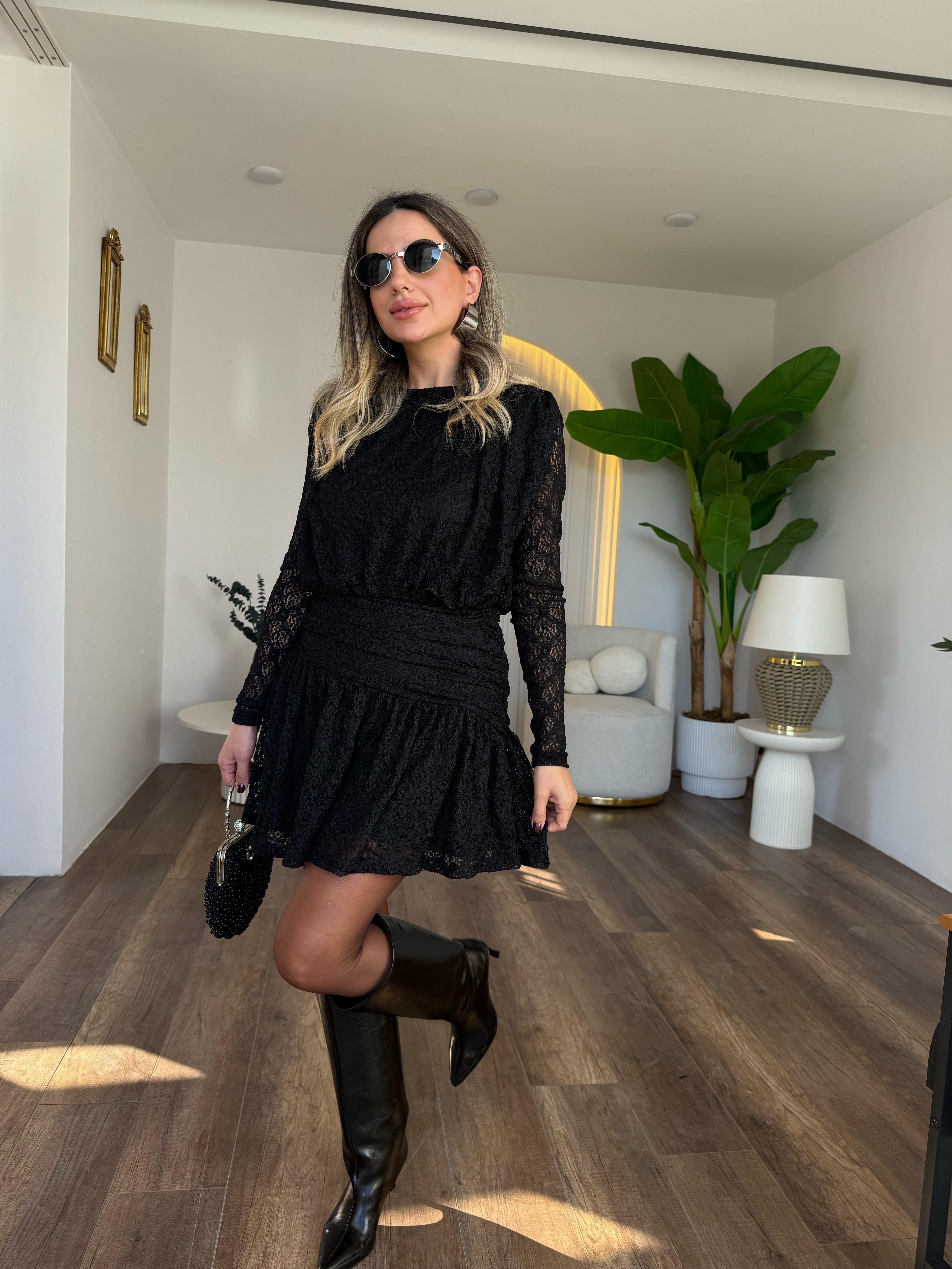 10988 Güpür Drape Elbise