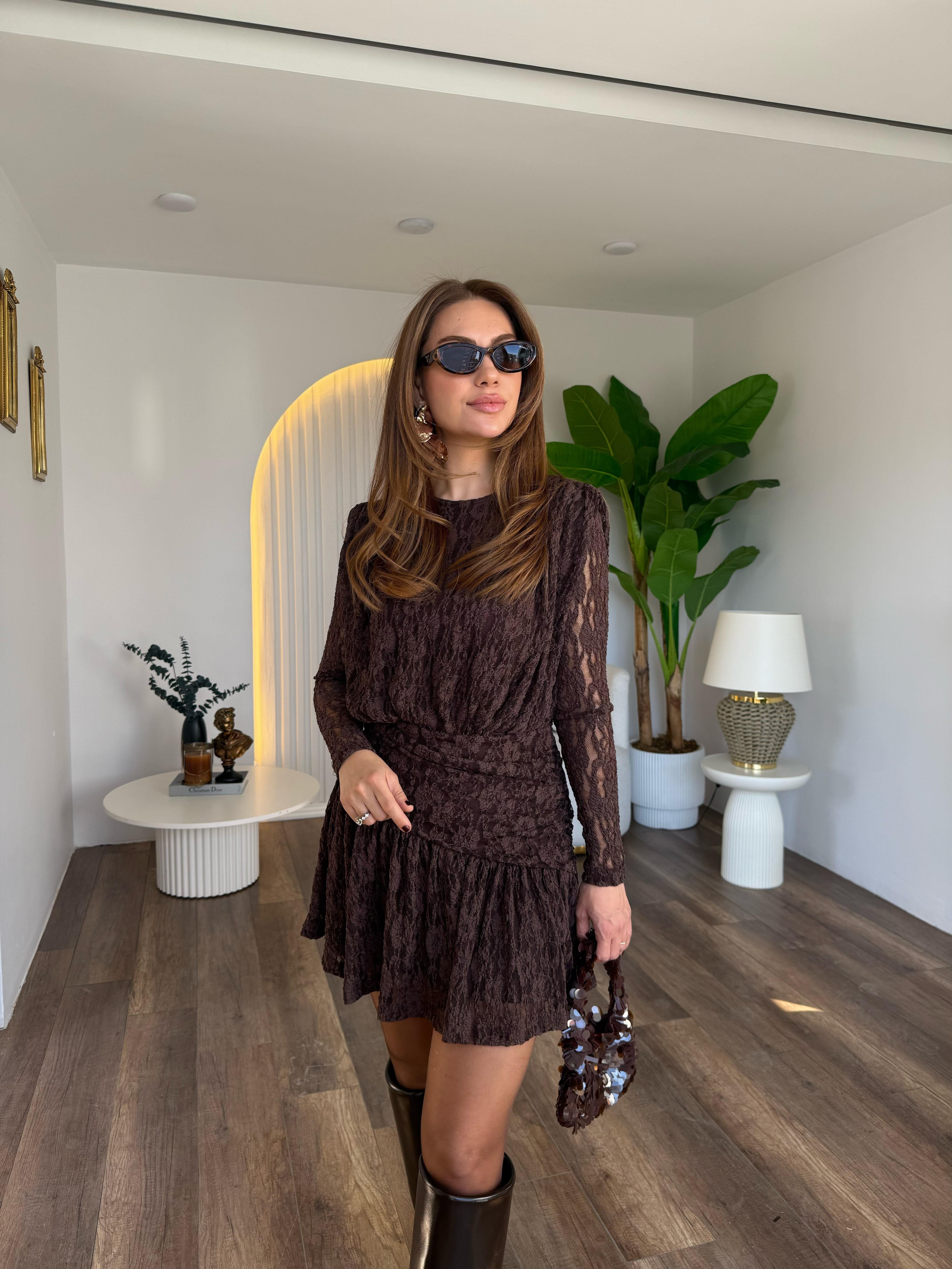 10988 Güpür Drape Elbise