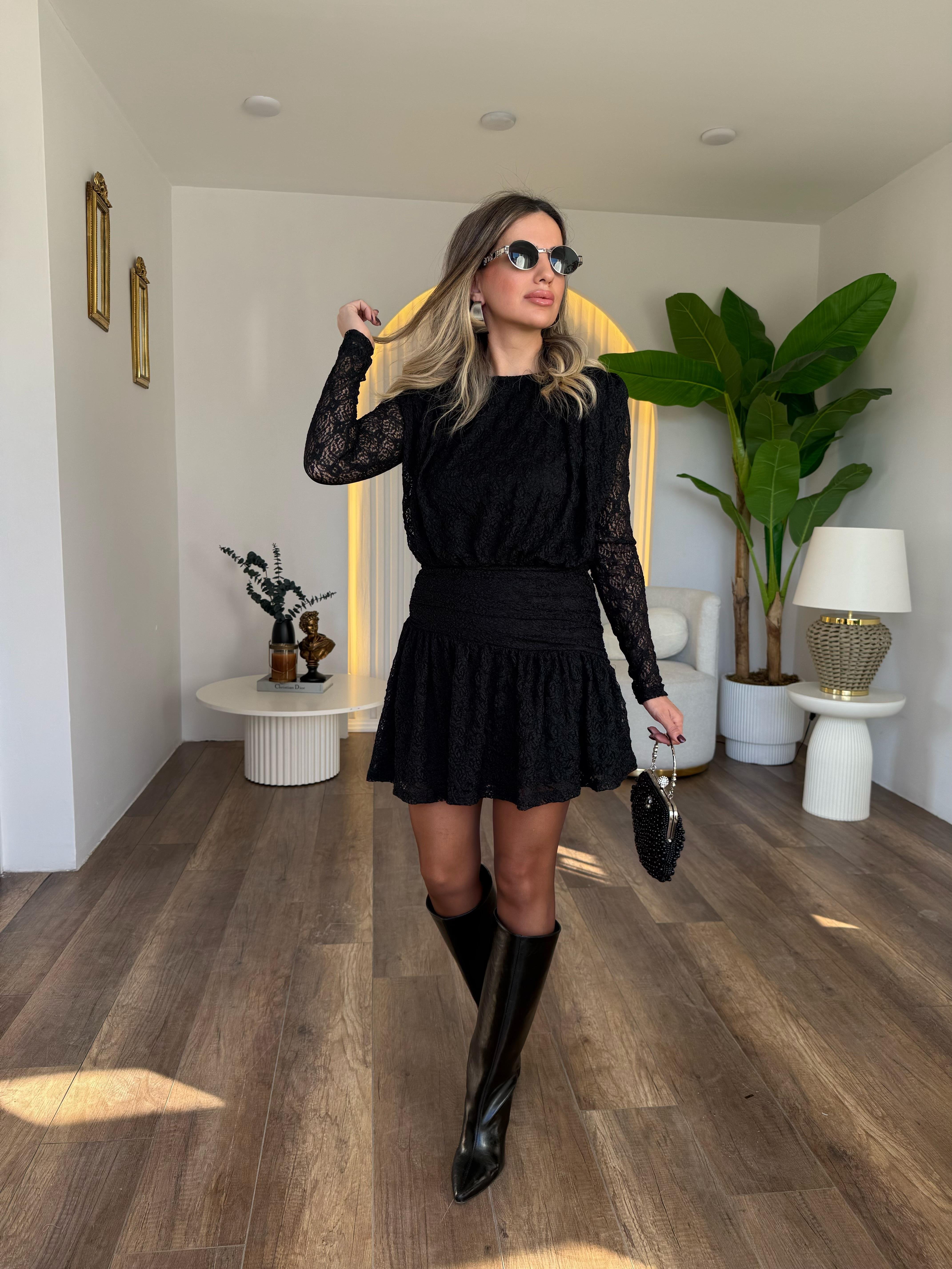 10988 Güpür Drape Elbise