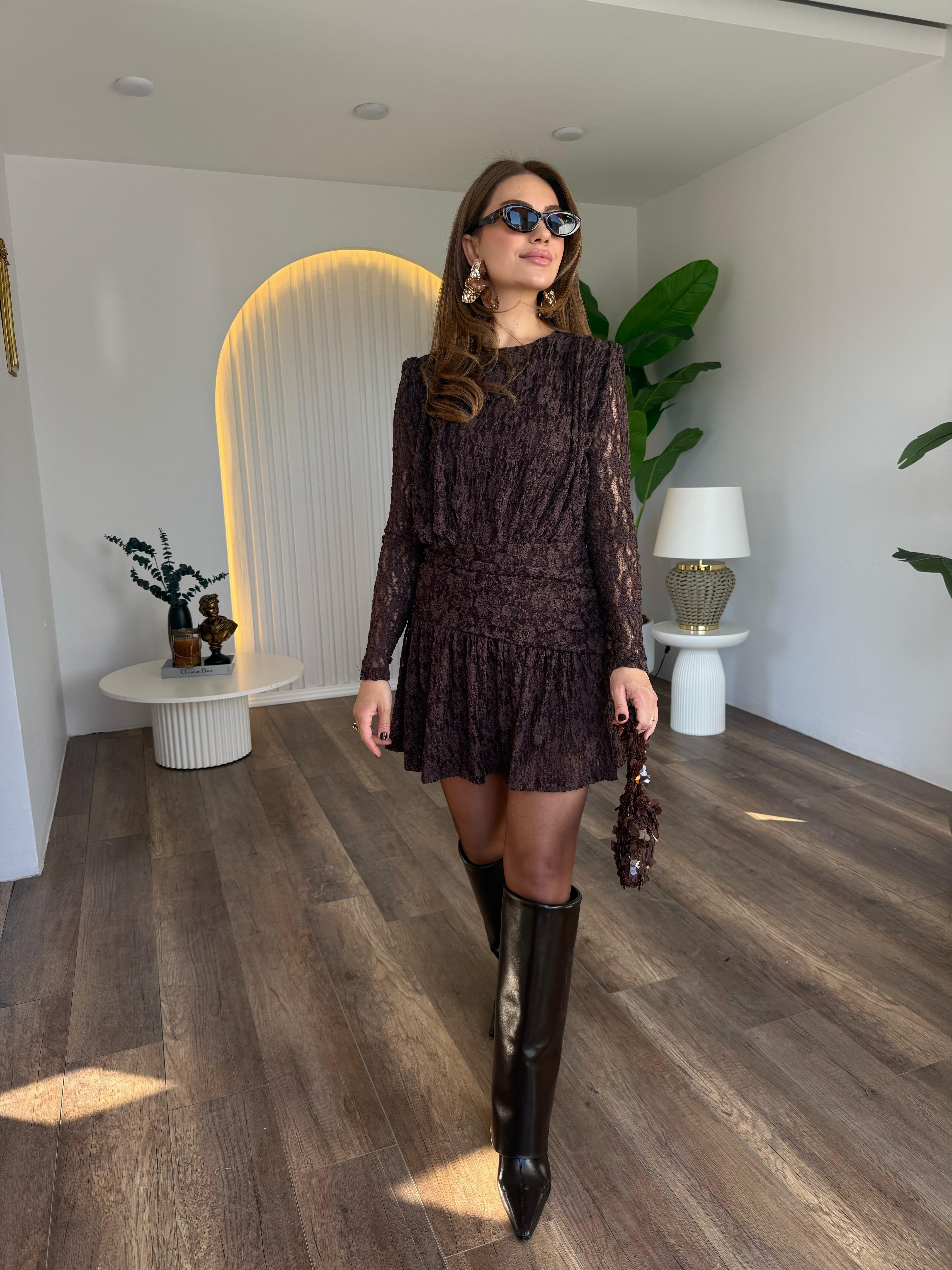 10988 Güpür Drape Elbise