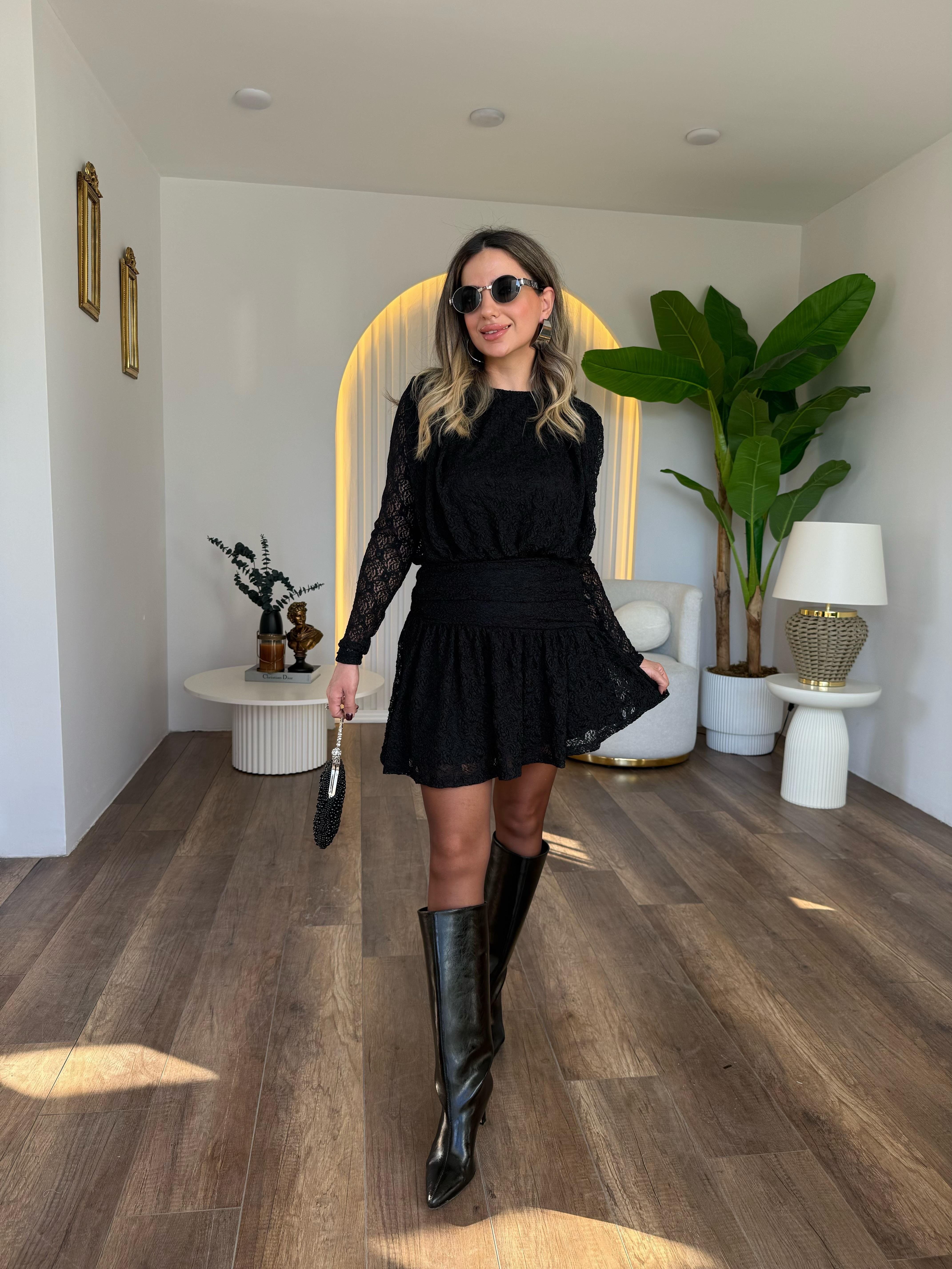 10988 Güpür Drape Elbise