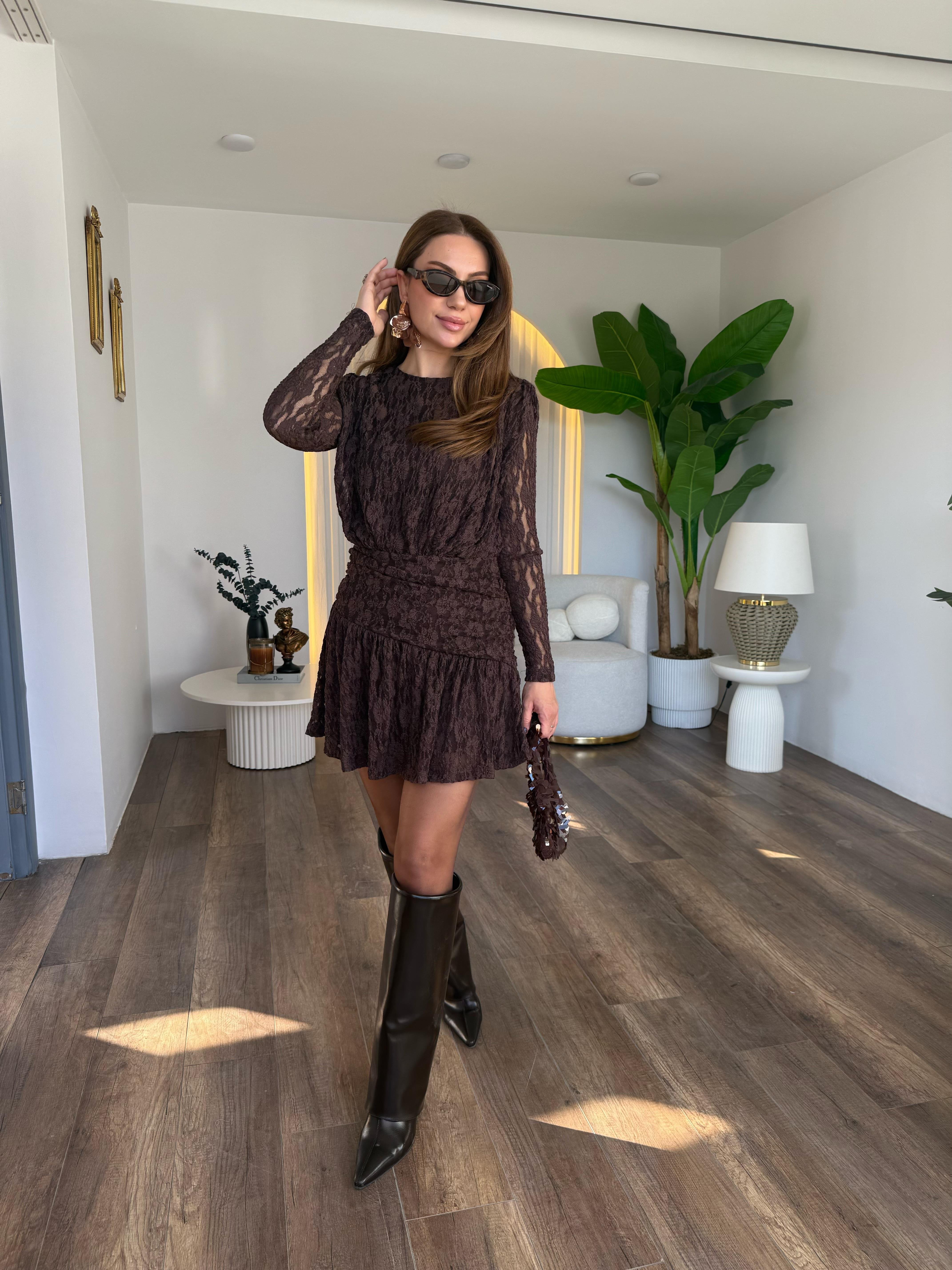 10988 Güpür Drape Elbise