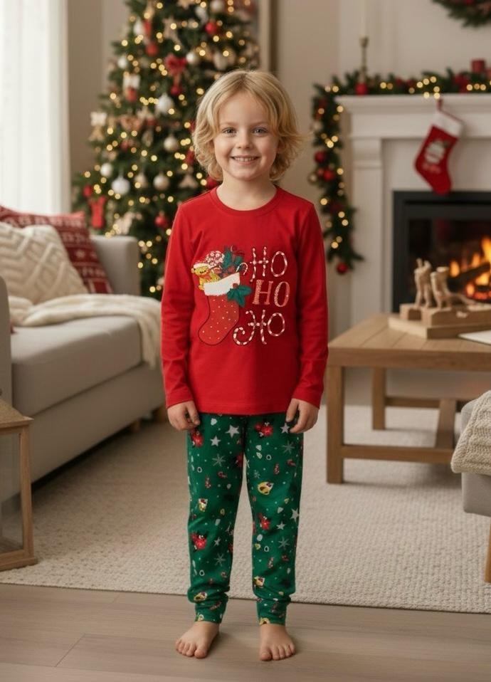 11033 Kids YeniYıl Baskılı Pijama Takım 1-2/14-15 Yaş