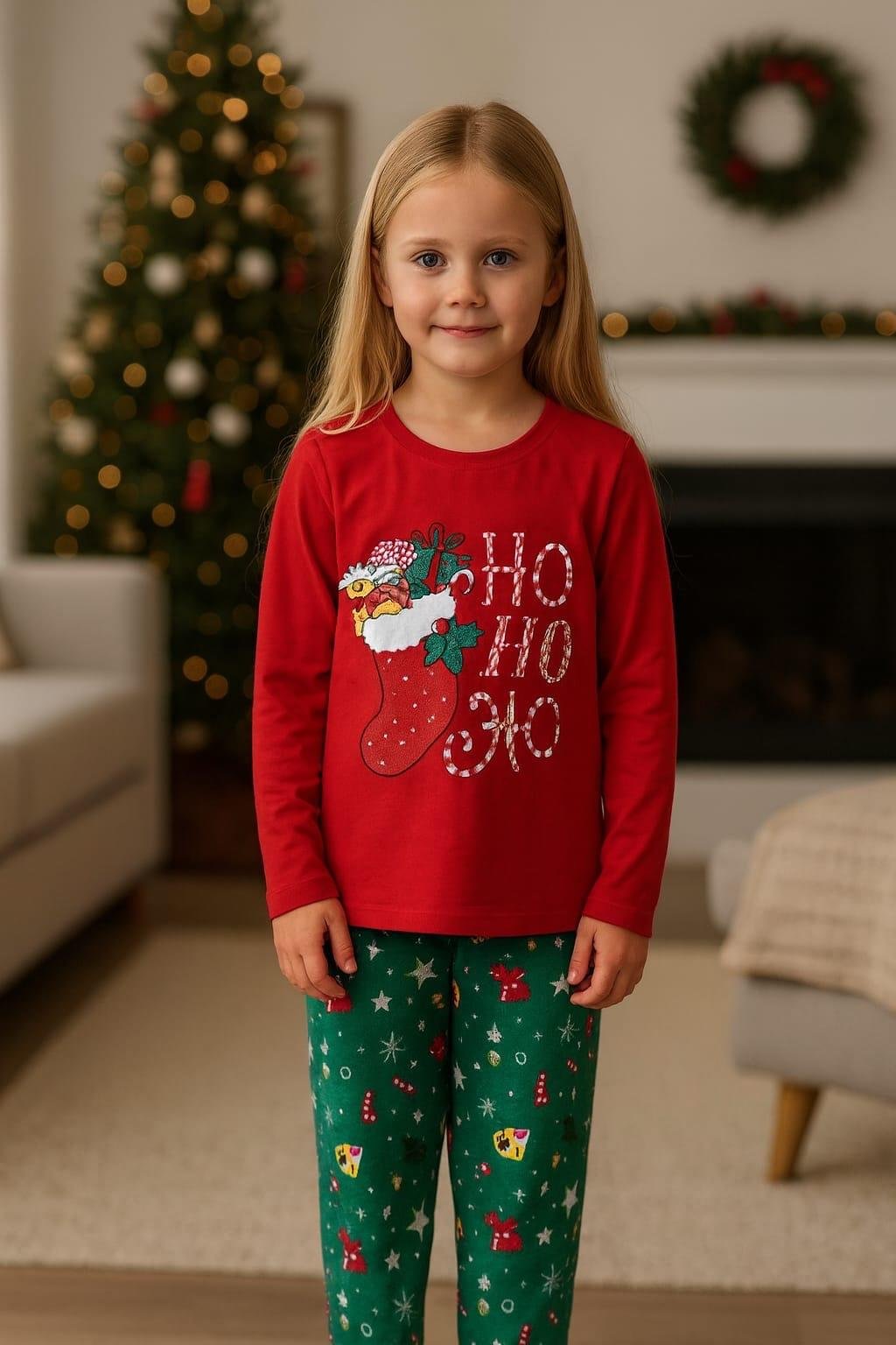 11033 Kids YeniYıl Baskılı Pijama Takım 1-2/14-15 Yaş
