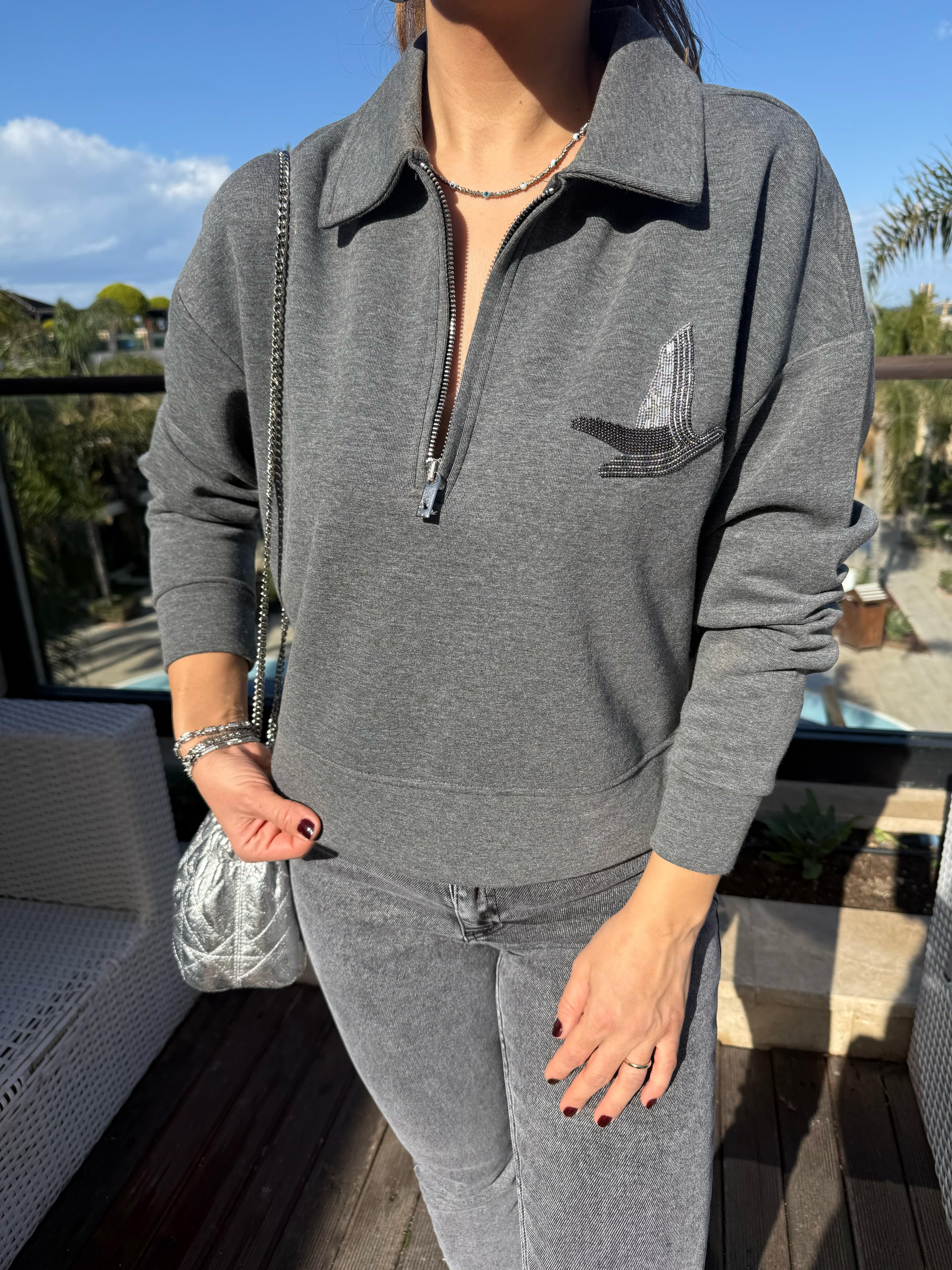 11099 Önden Fermuarlı Yakalı Sweat
