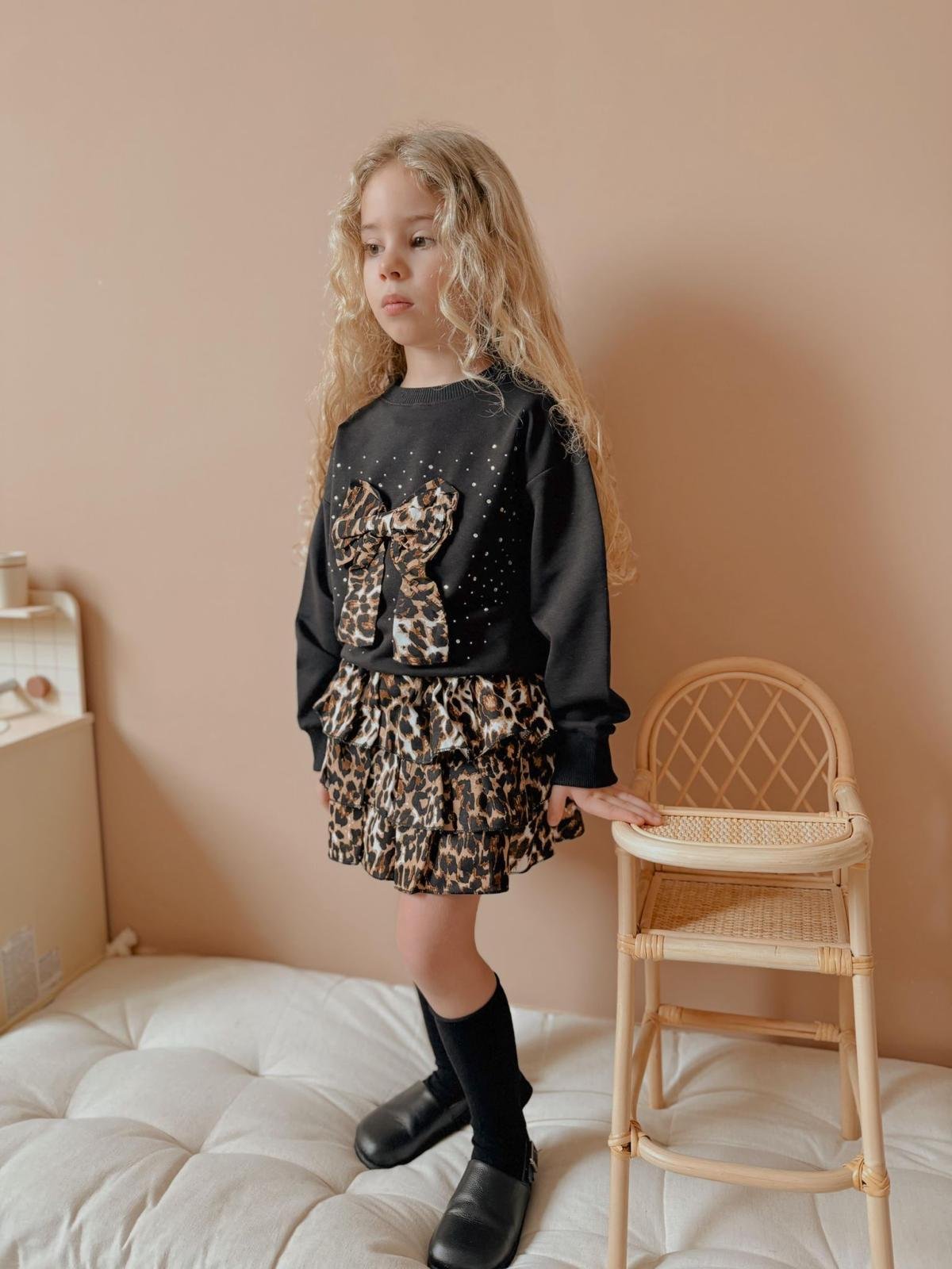 11112 Kids Leopar Etekli Fiyonklu Takım 3-4/9-10 Yaş