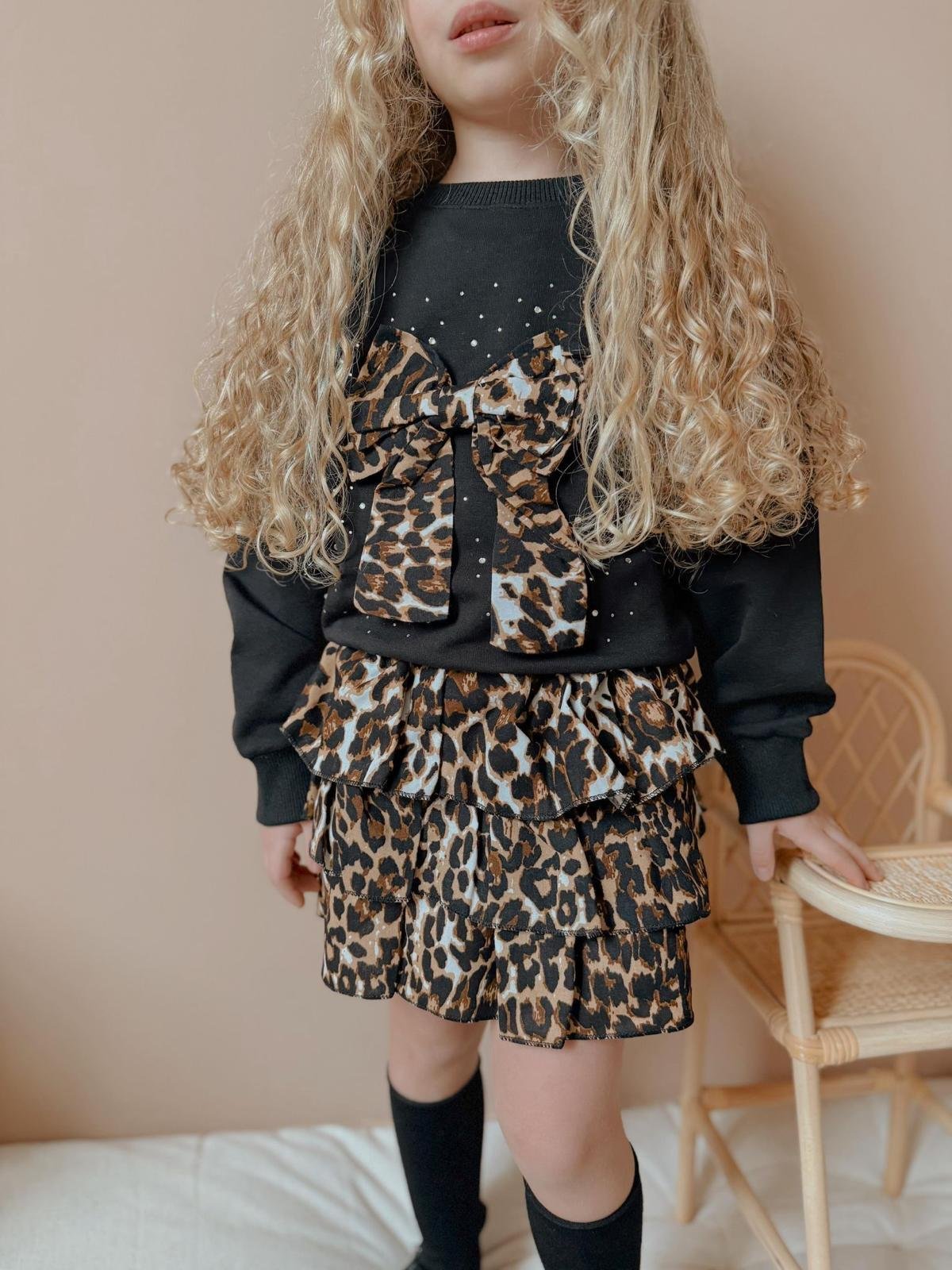 11112 Kids Leopar Etekli Fiyonklu Takım 3-4/9-10 Yaş