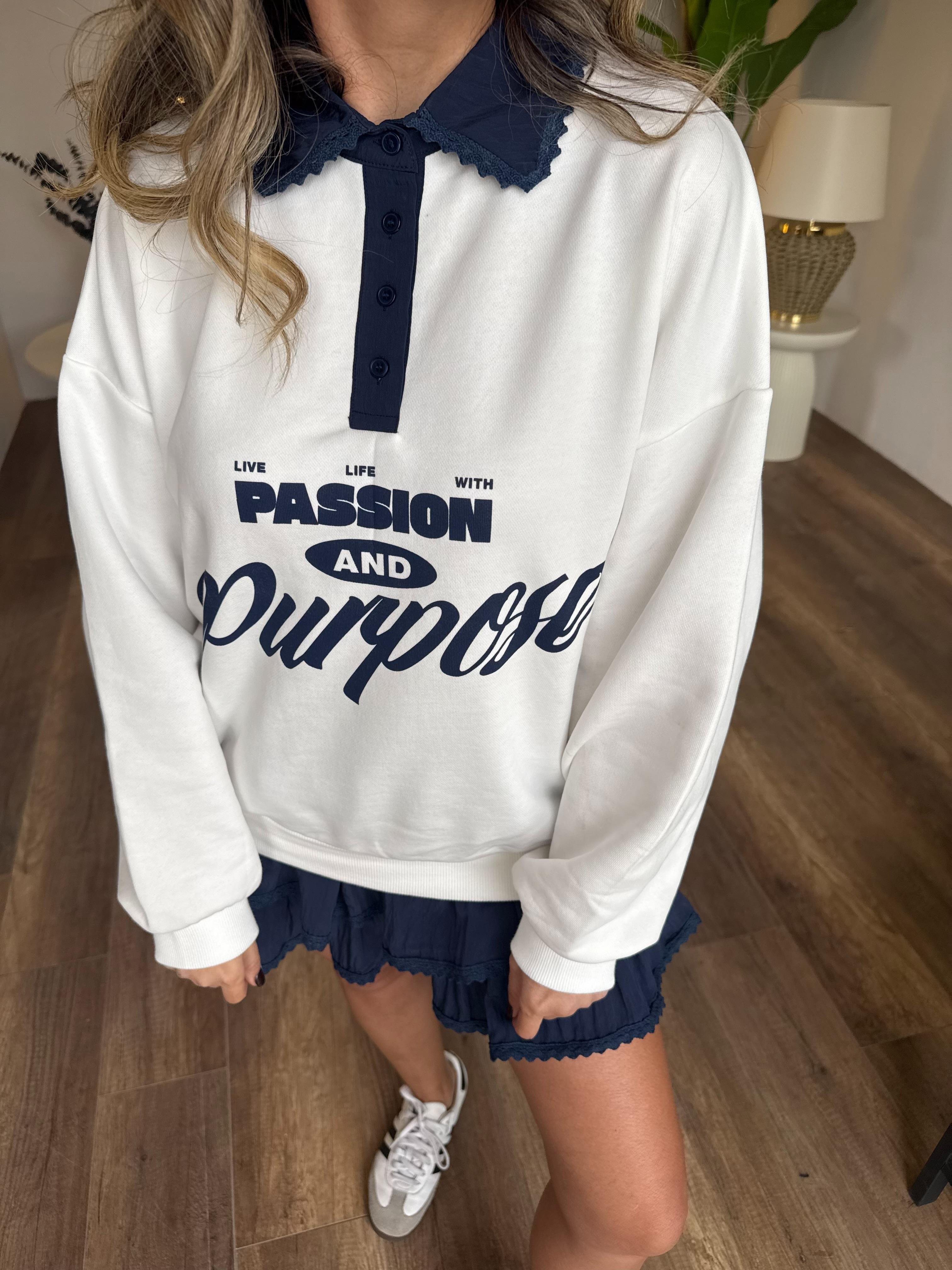 11140 Passion Baskılı Yakalı Sweatshirt