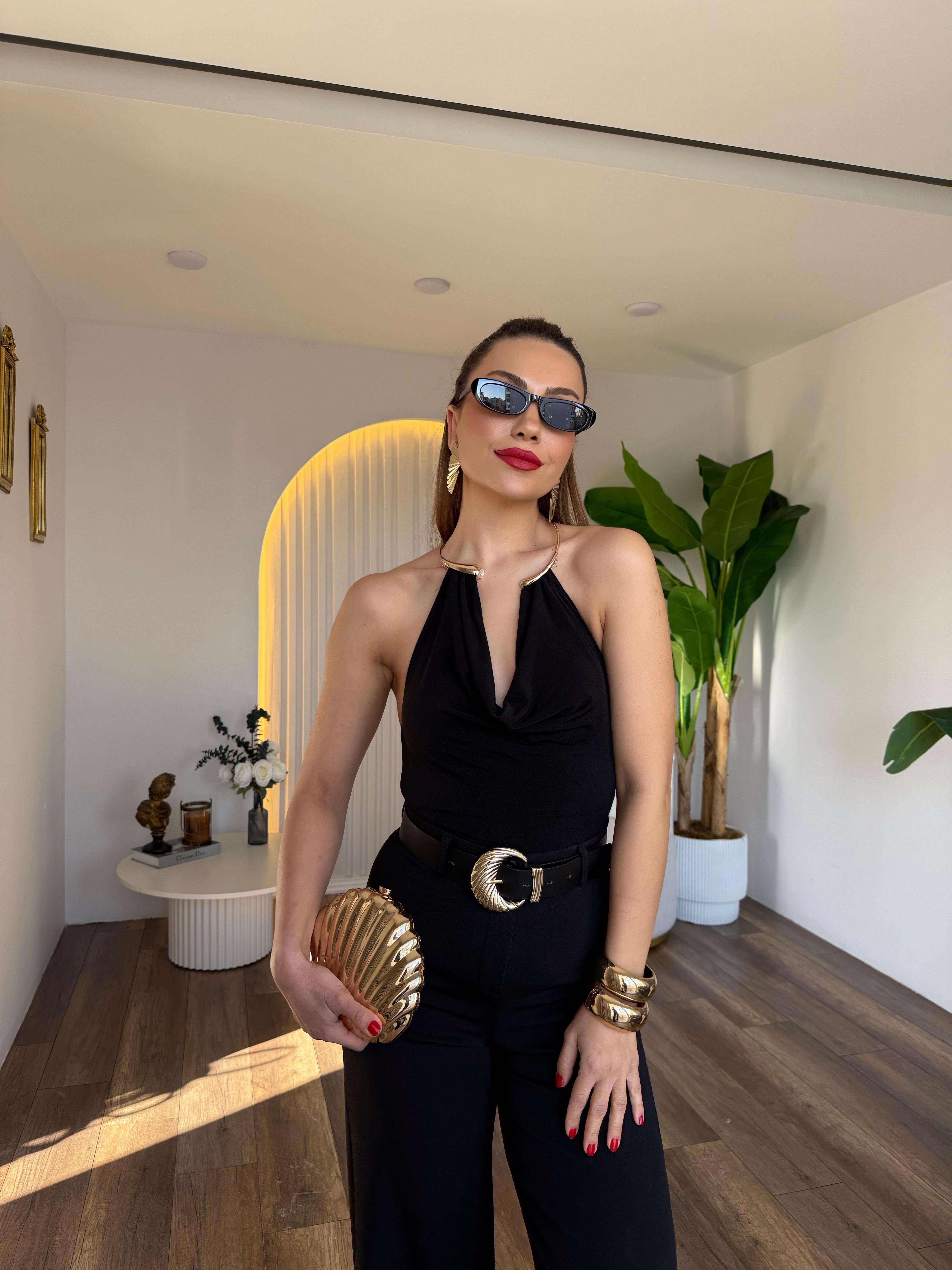 11152 Gold Kolye Detaylı Bodysuit