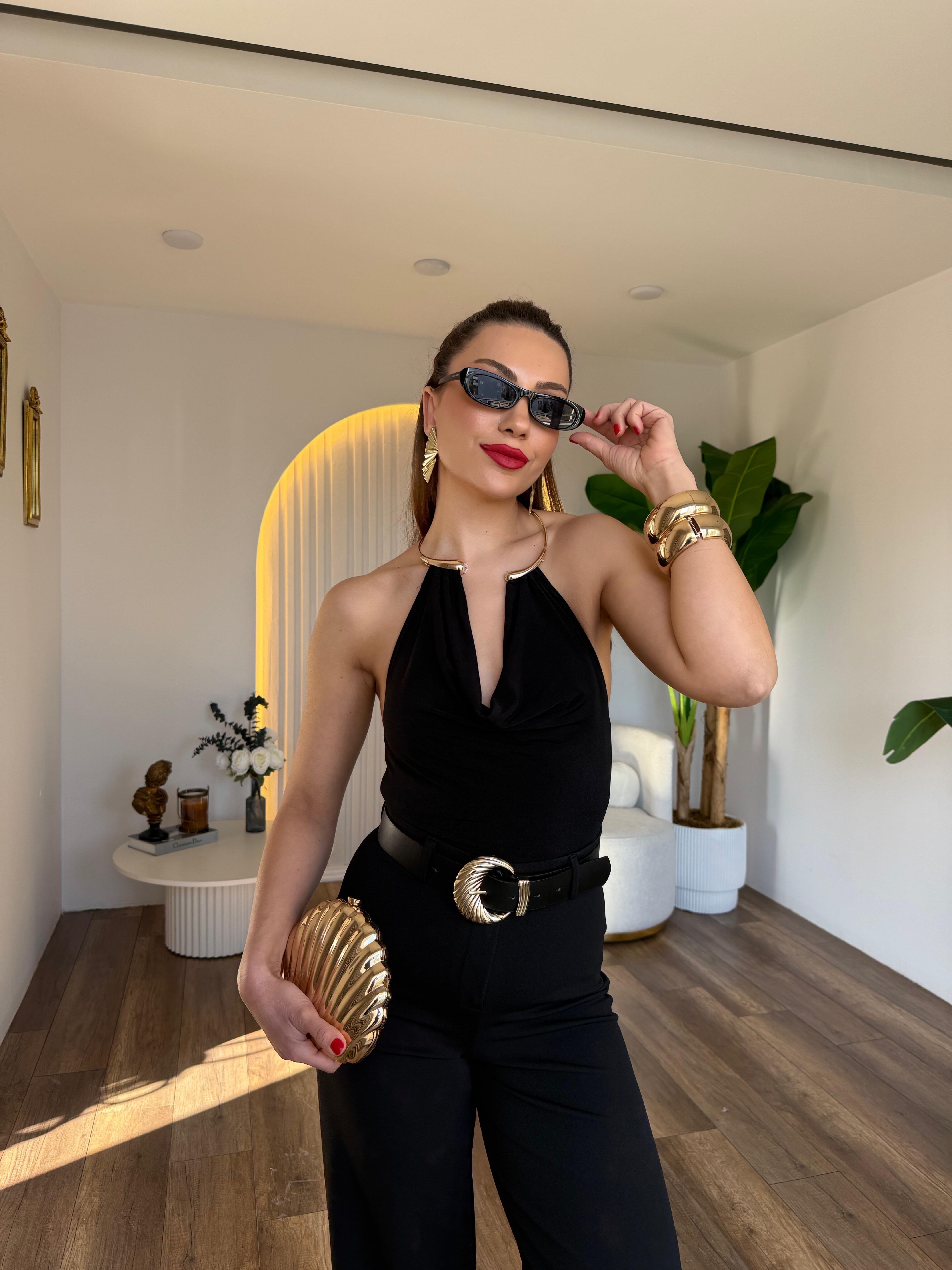 11152 Gold Kolye Detaylı Bodysuit
