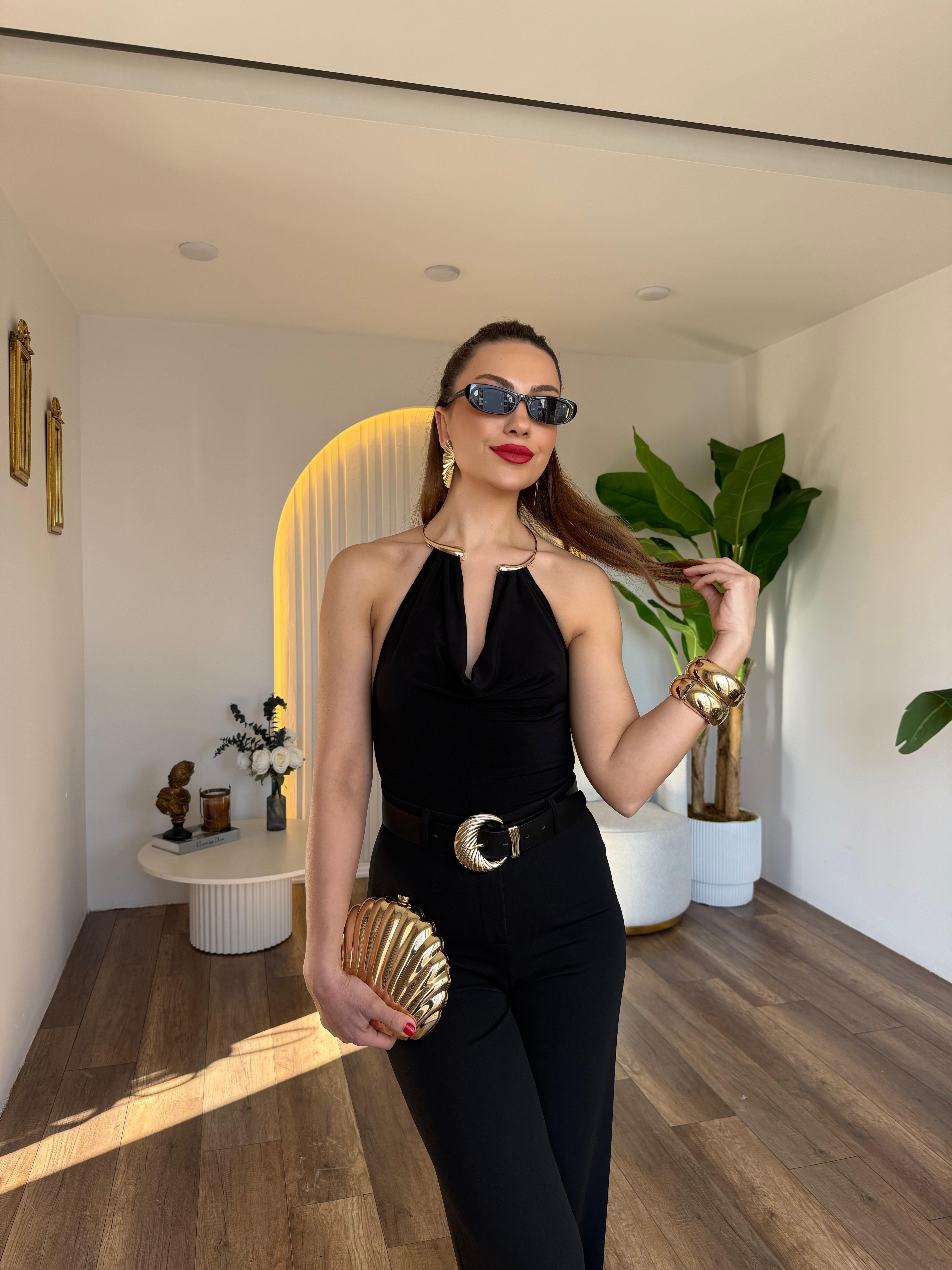 11152 Gold Kolye Detaylı Bodysuit
