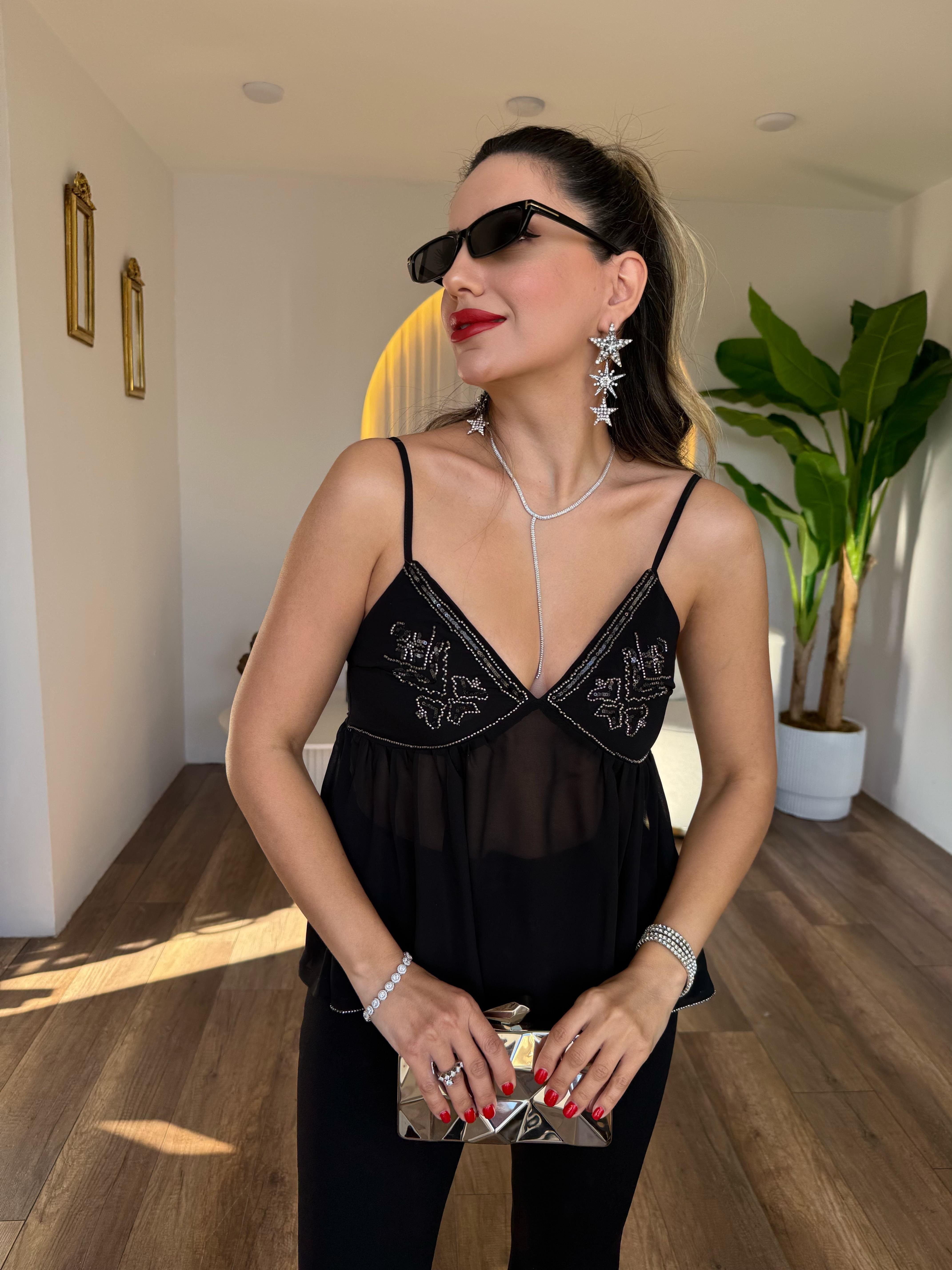 11155 İşleme Detaylı Şifon Bluz