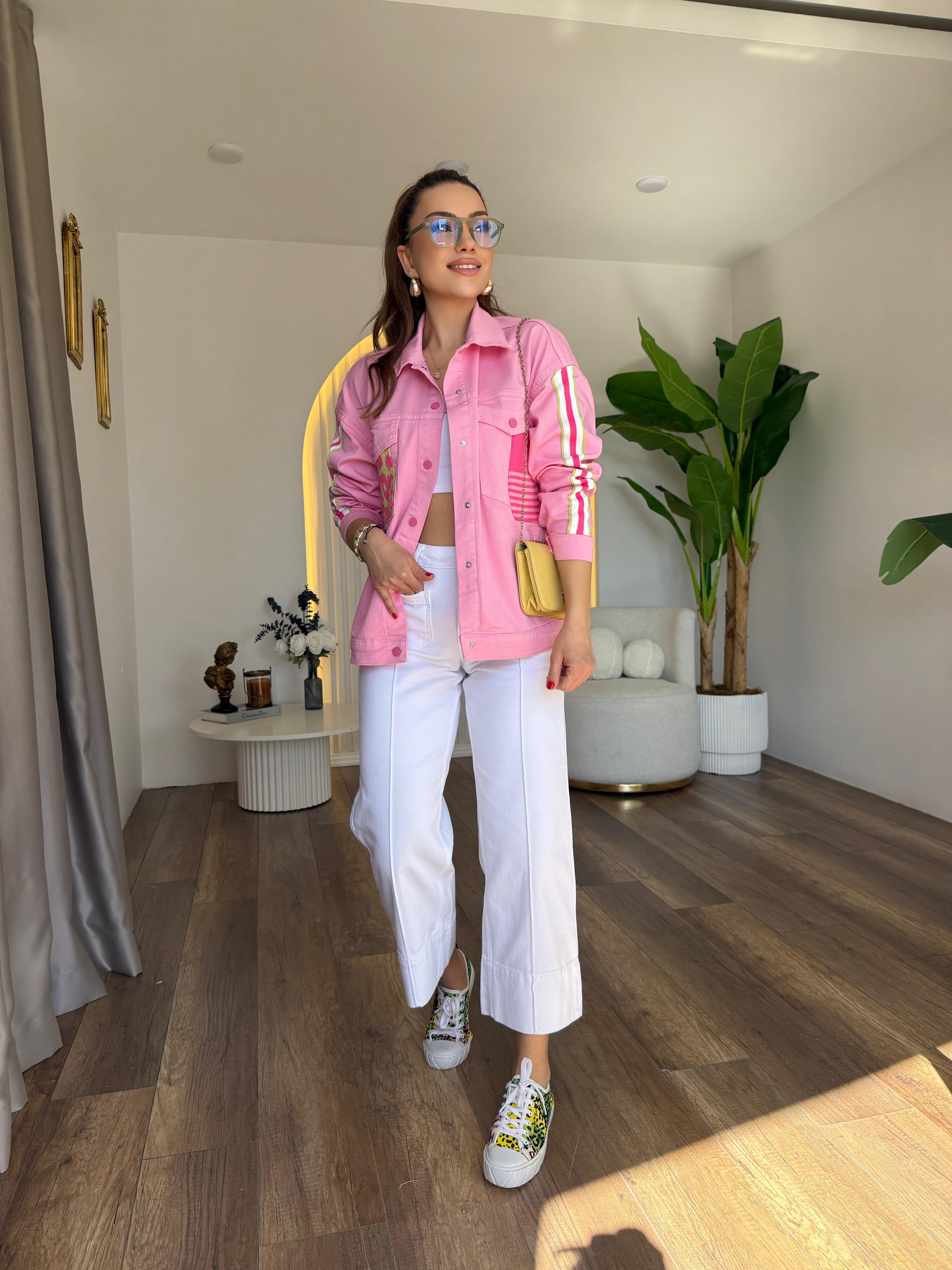 11184 Pembe Leopar Detaylı Ceket