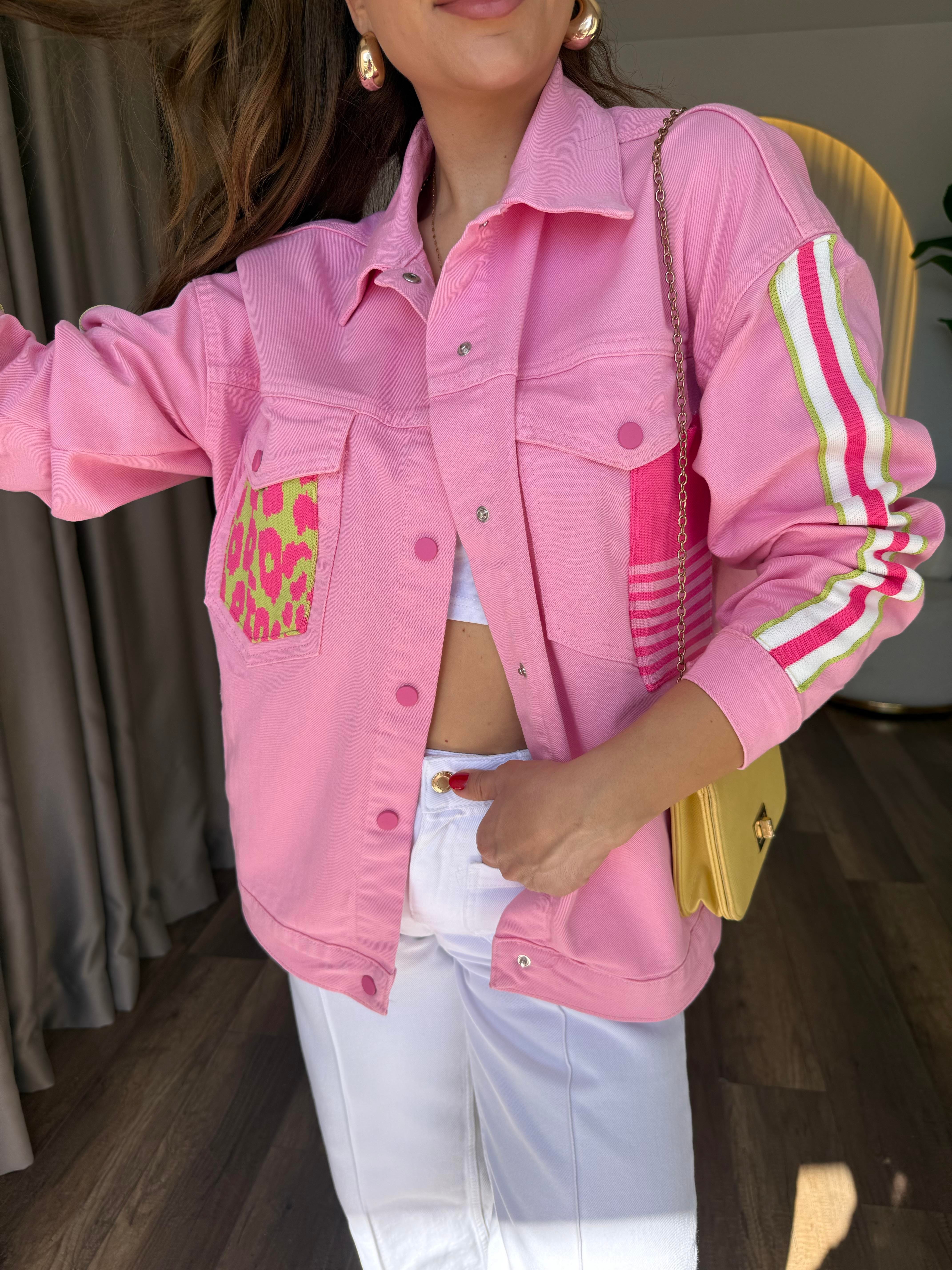 11184 Pembe Leopar Detaylı Ceket