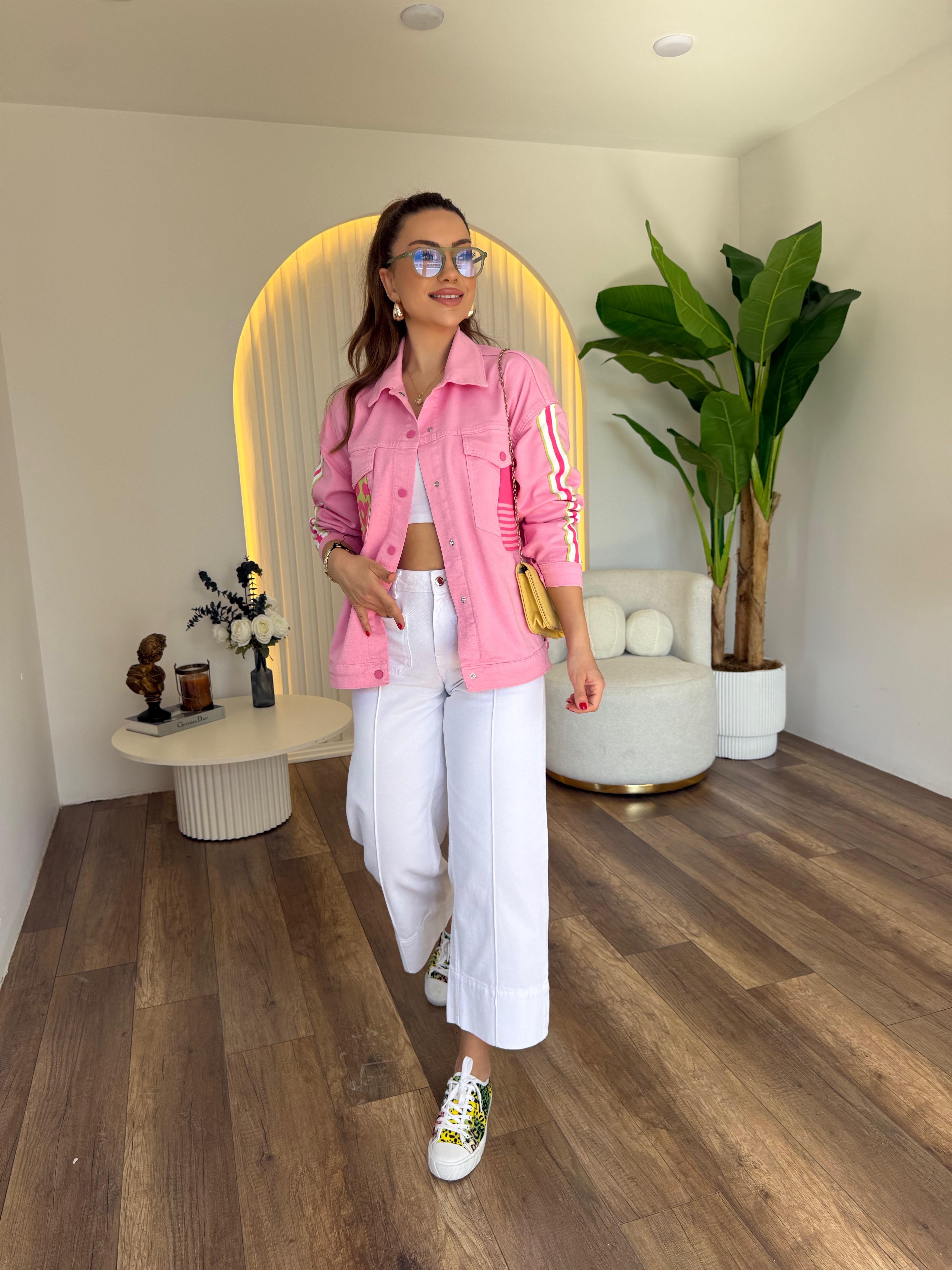 11184 Pembe Leopar Detaylı Ceket