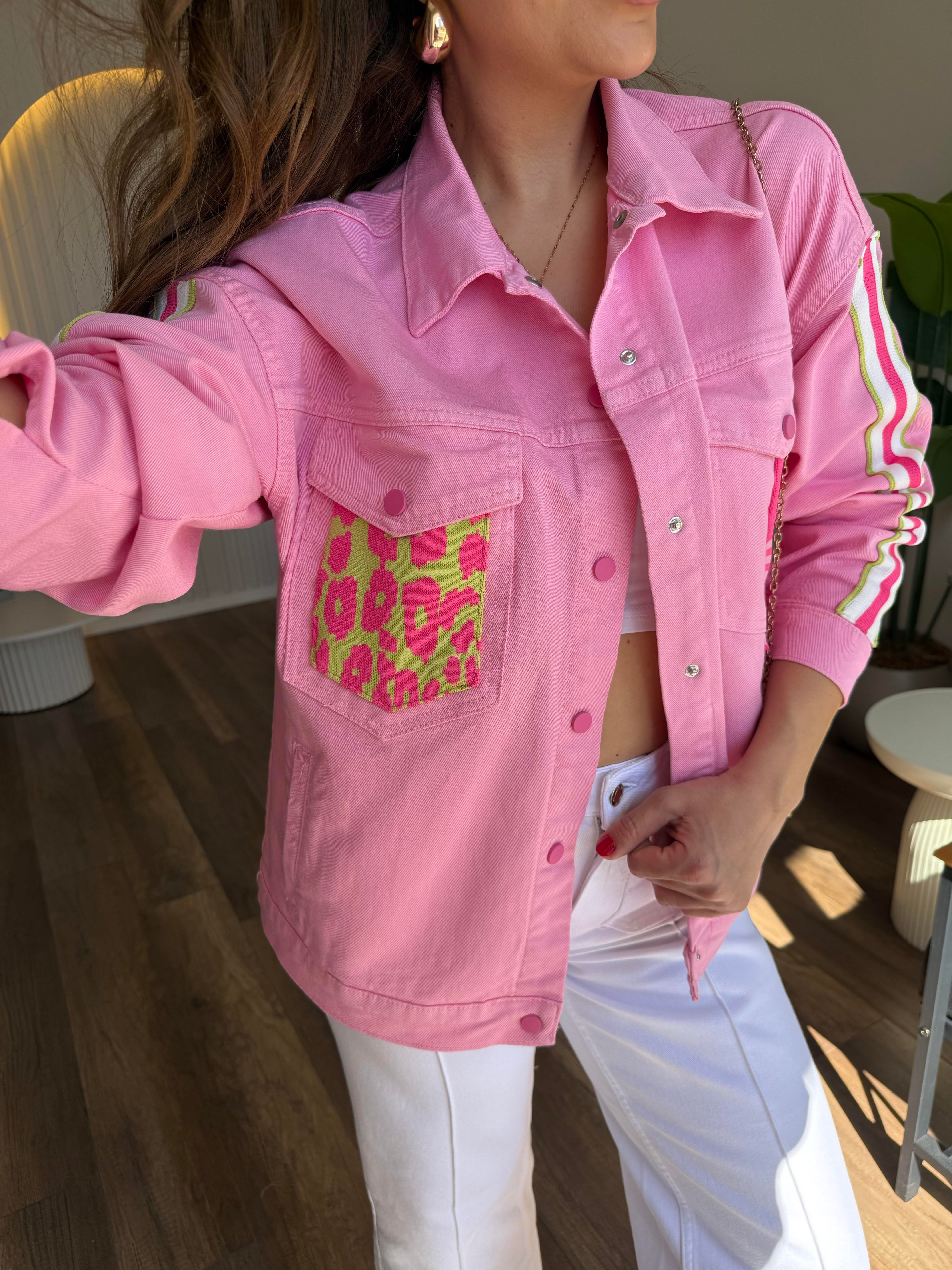 11184 Pembe Leopar Detaylı Ceket