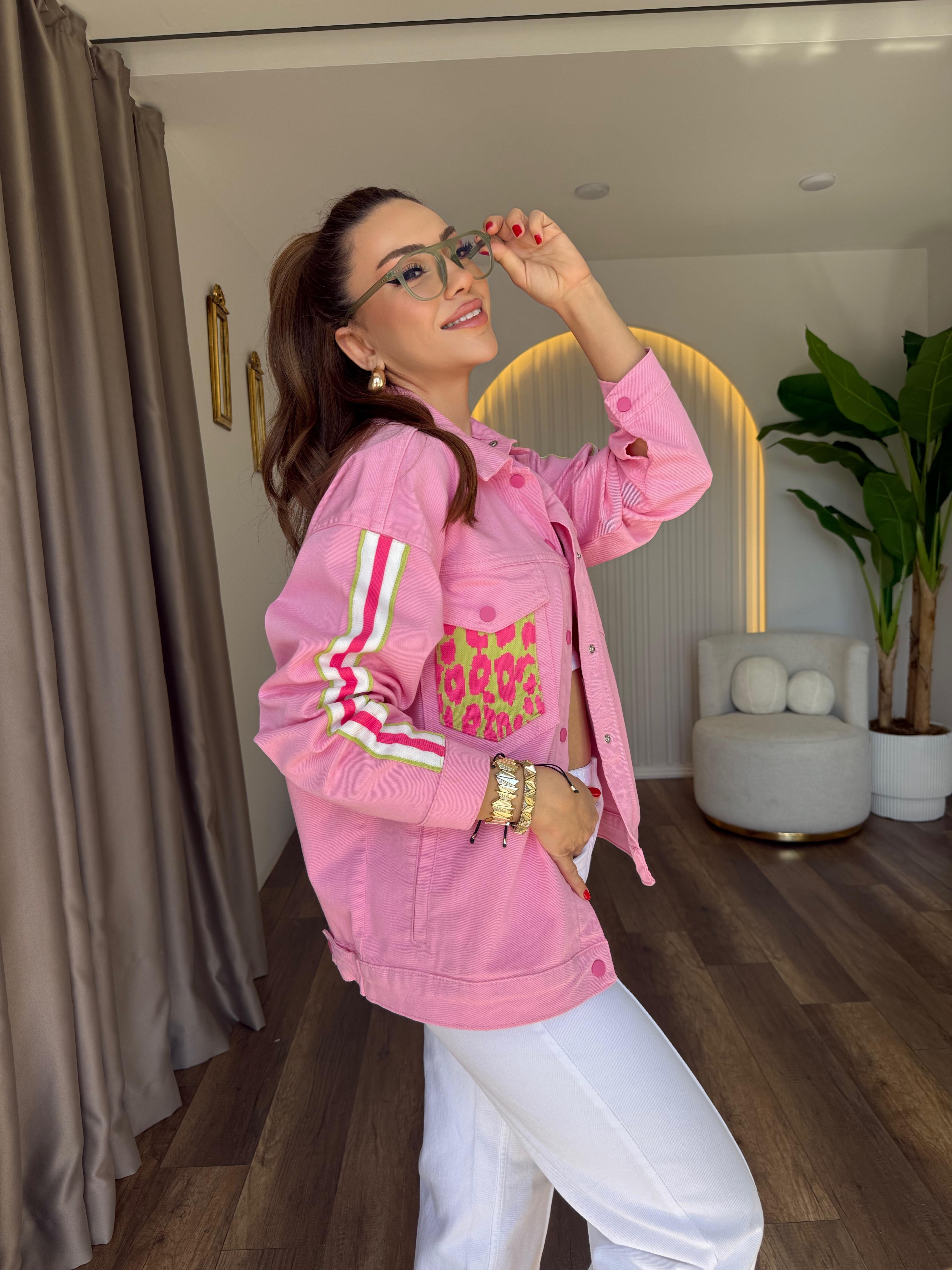 11184 Pembe Leopar Detaylı Ceket