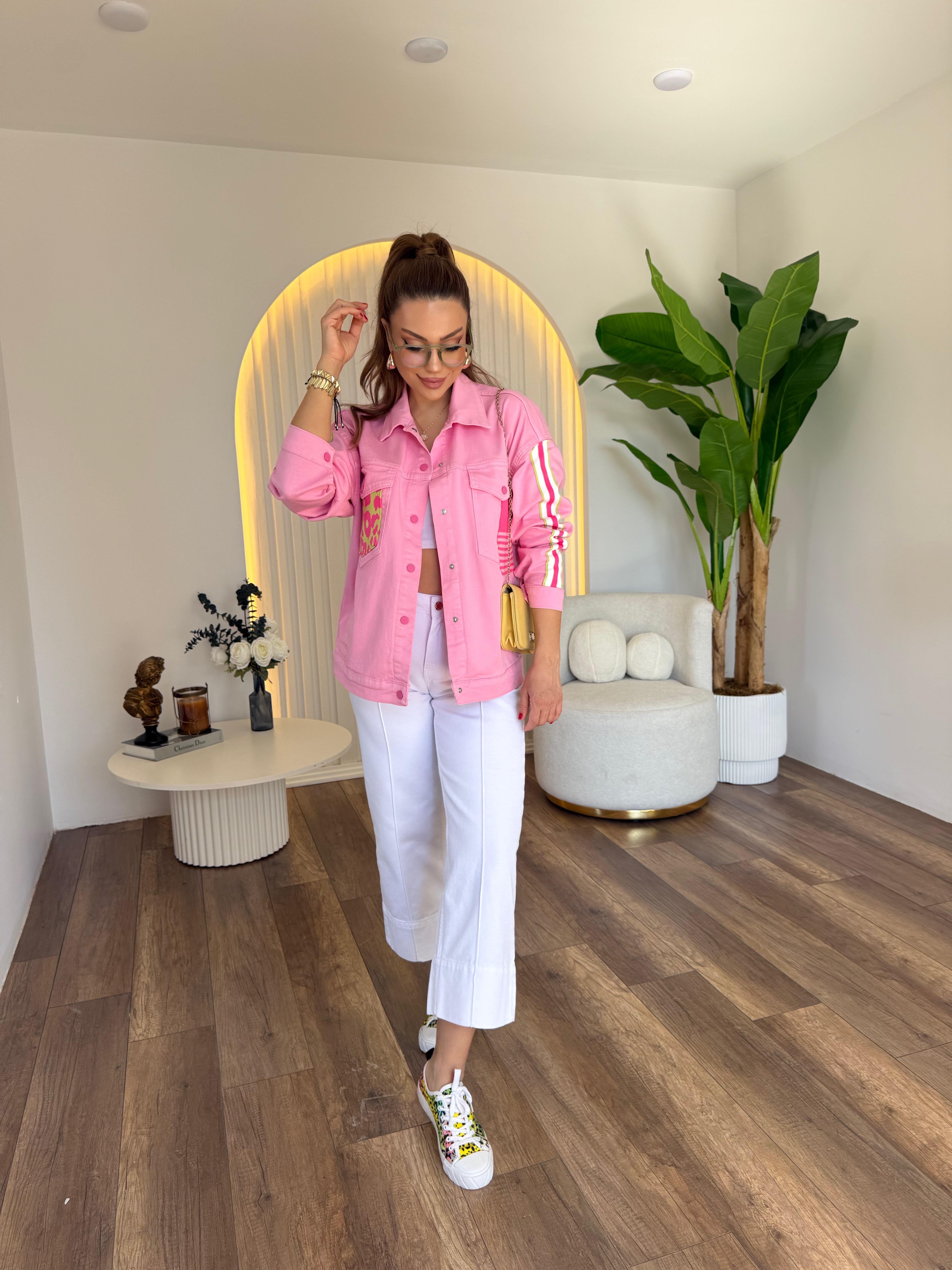 11184 Pembe Leopar Detaylı Ceket