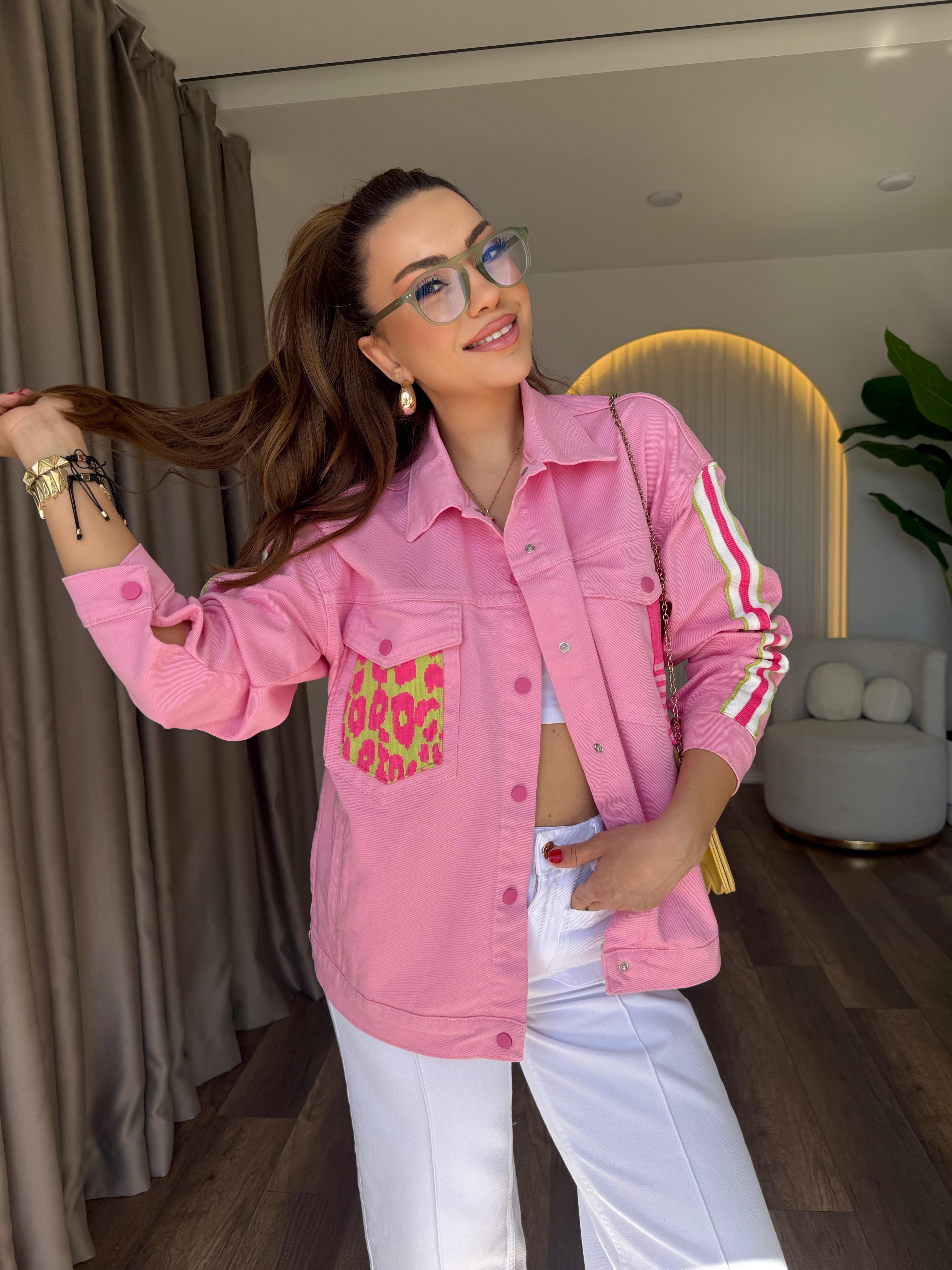 11184 Pembe Leopar Detaylı Ceket