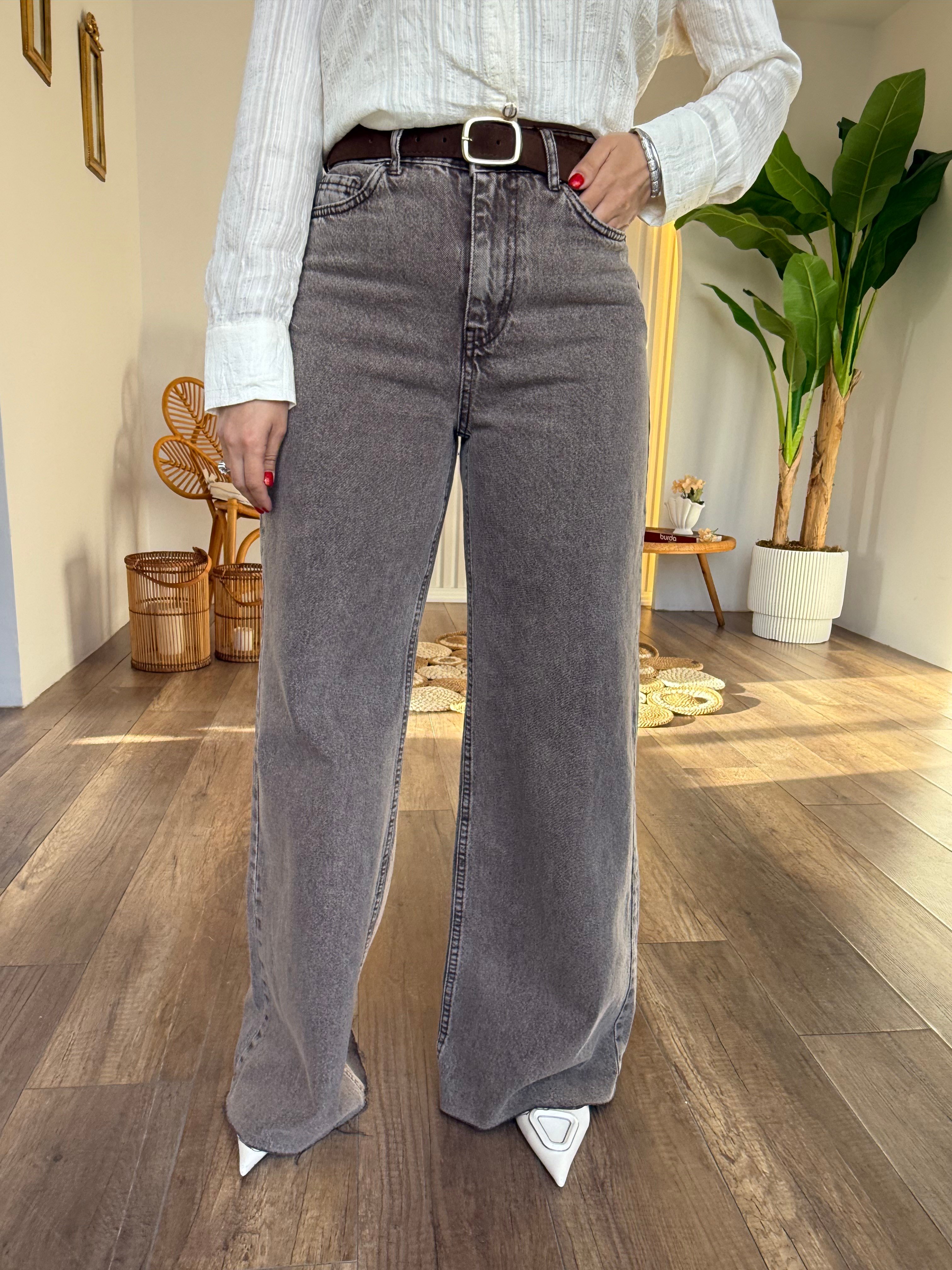 11208 Wide Leg Kemerli Pantolon