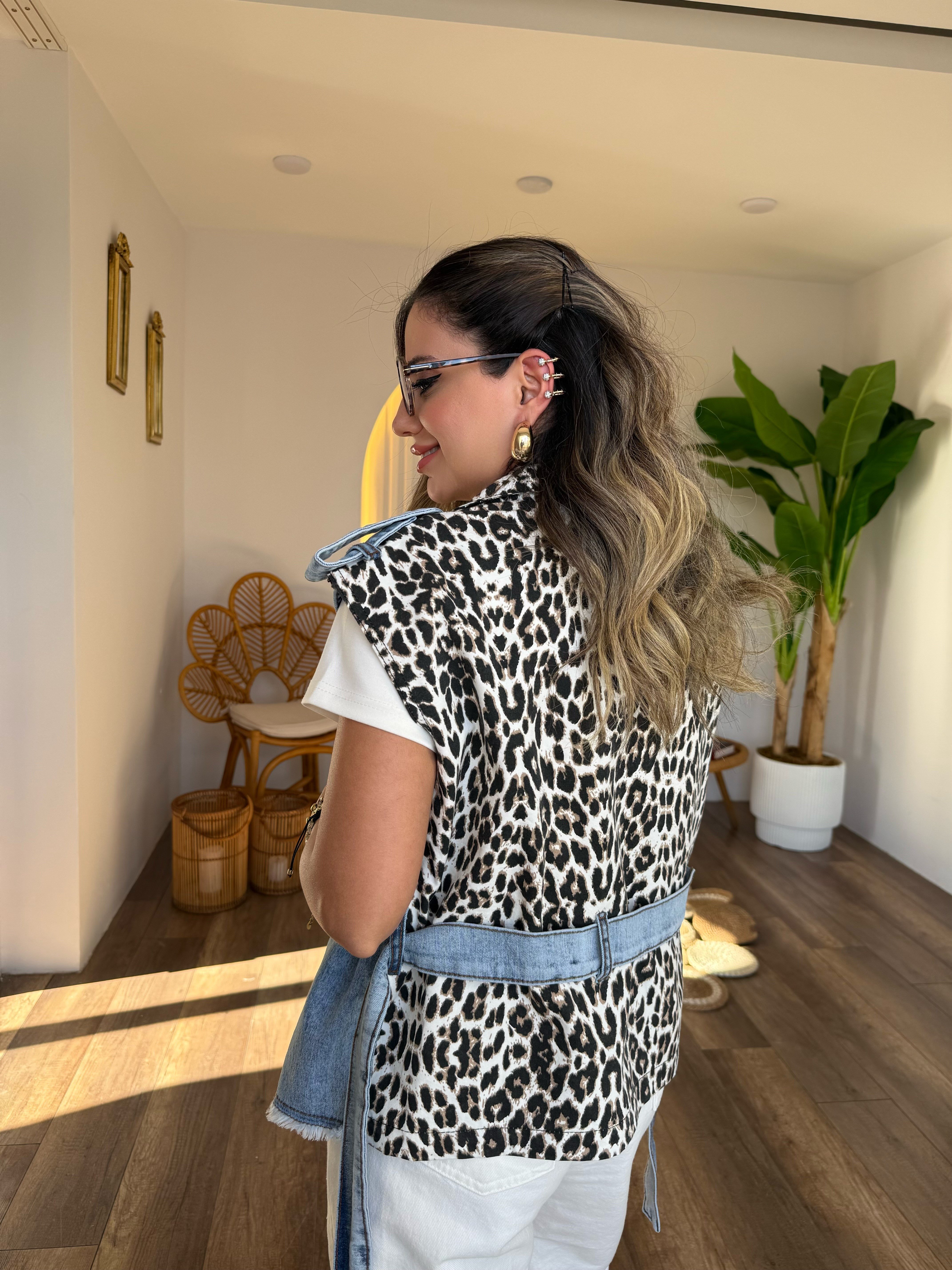11211 Leopar Detaylı Yelek