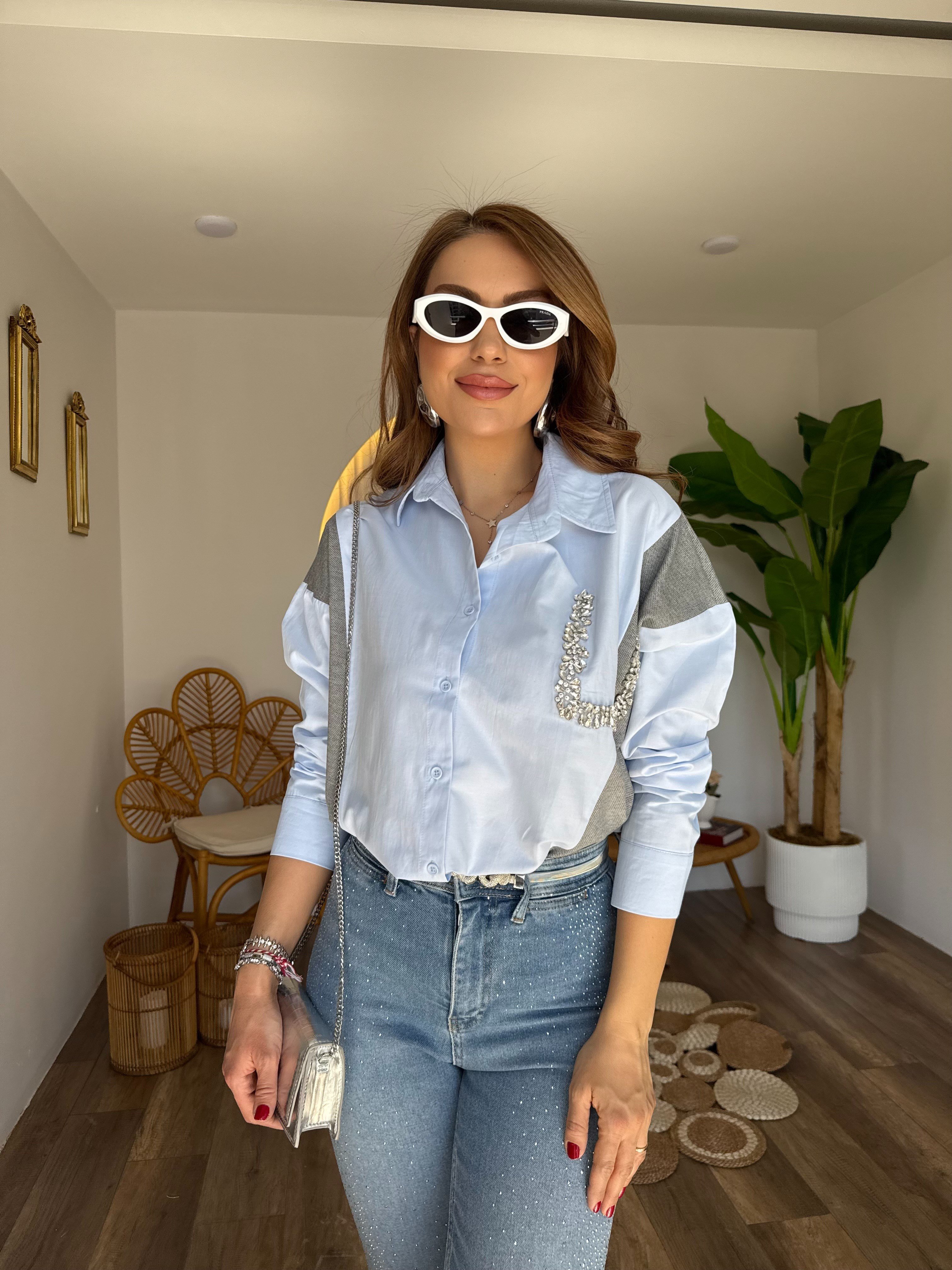 11252 Taşlı Garnili Gömlek