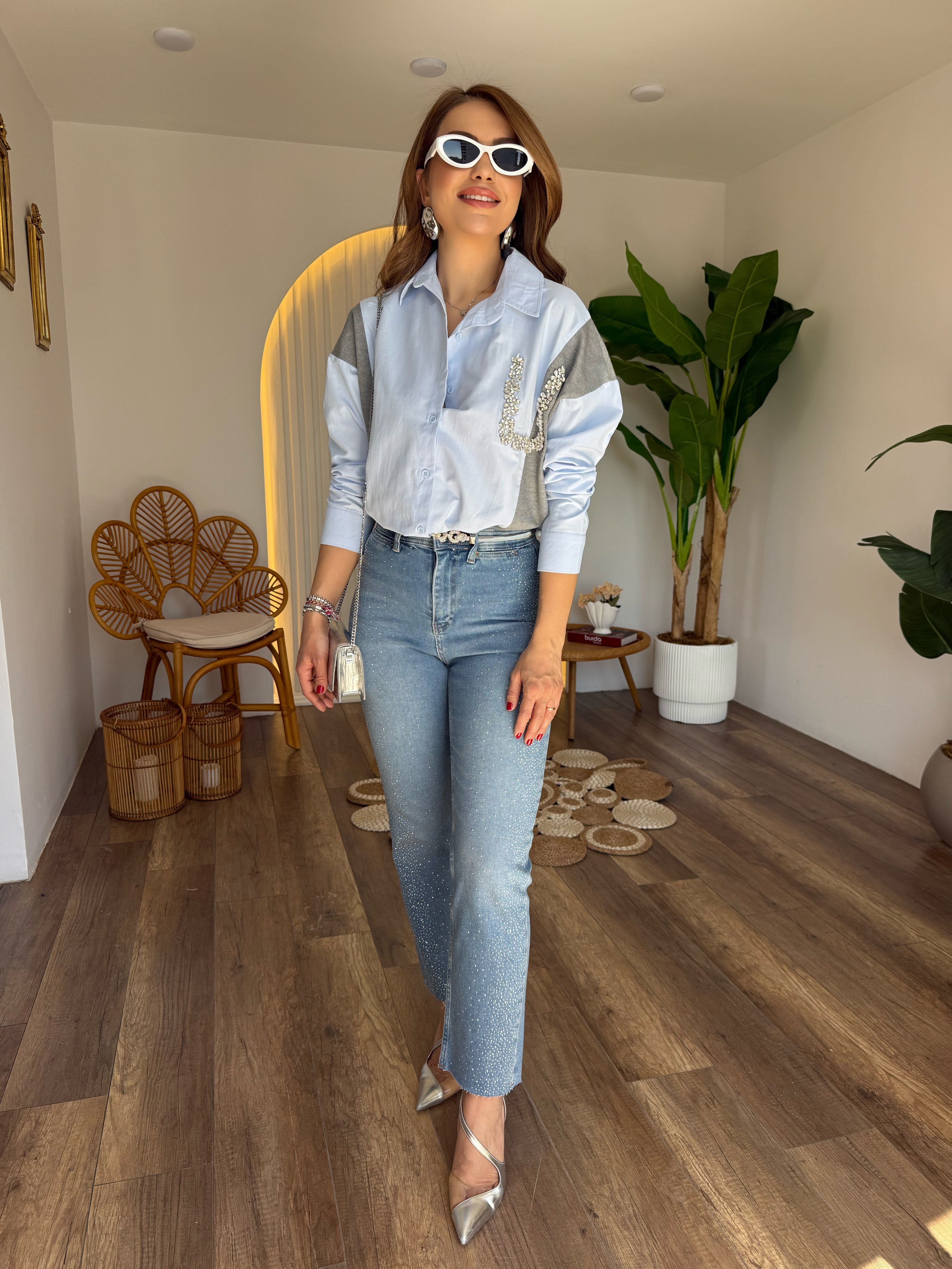 11252 Taşlı Garnili Gömlek