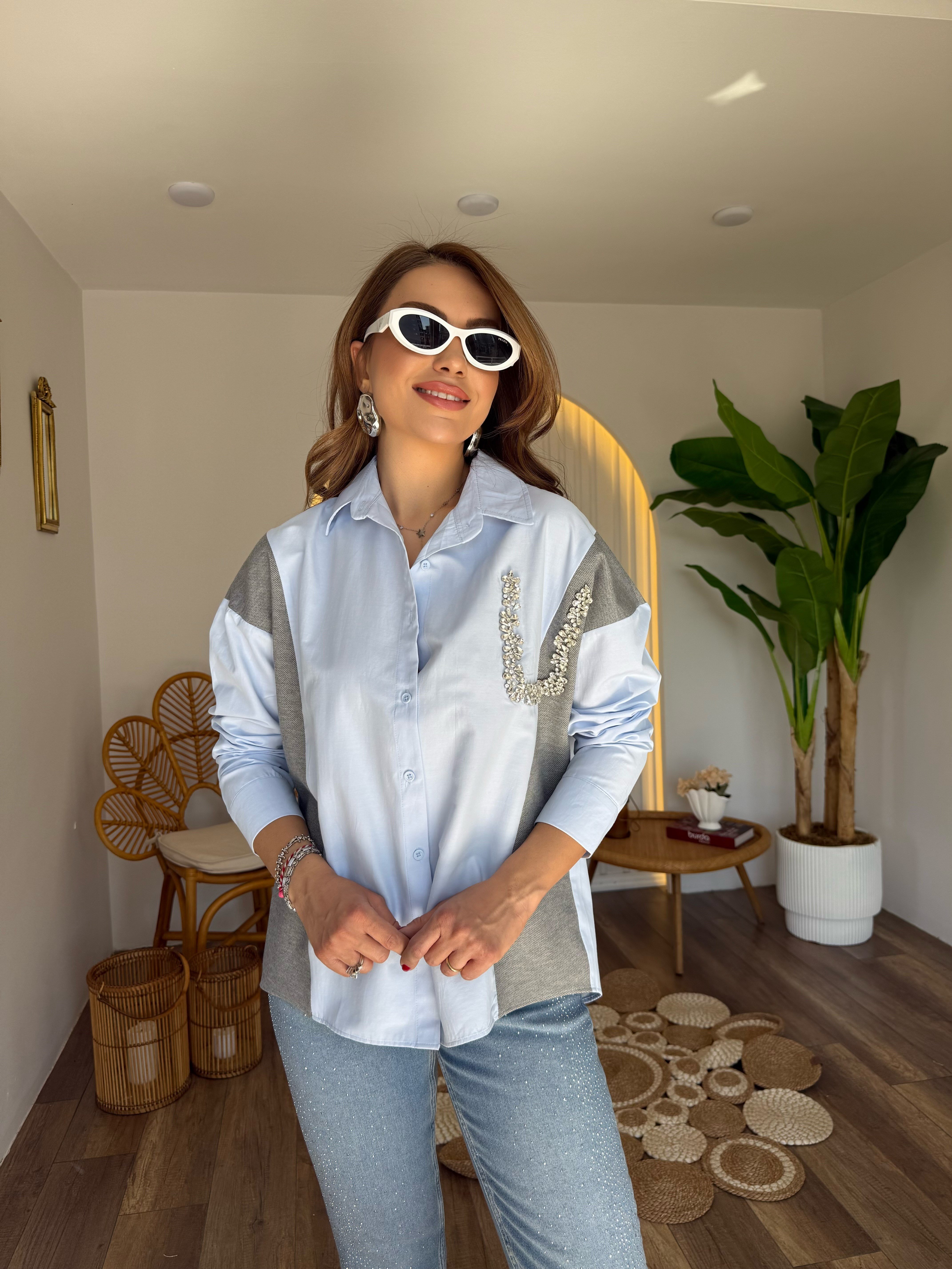 11252 Taşlı Garnili Gömlek