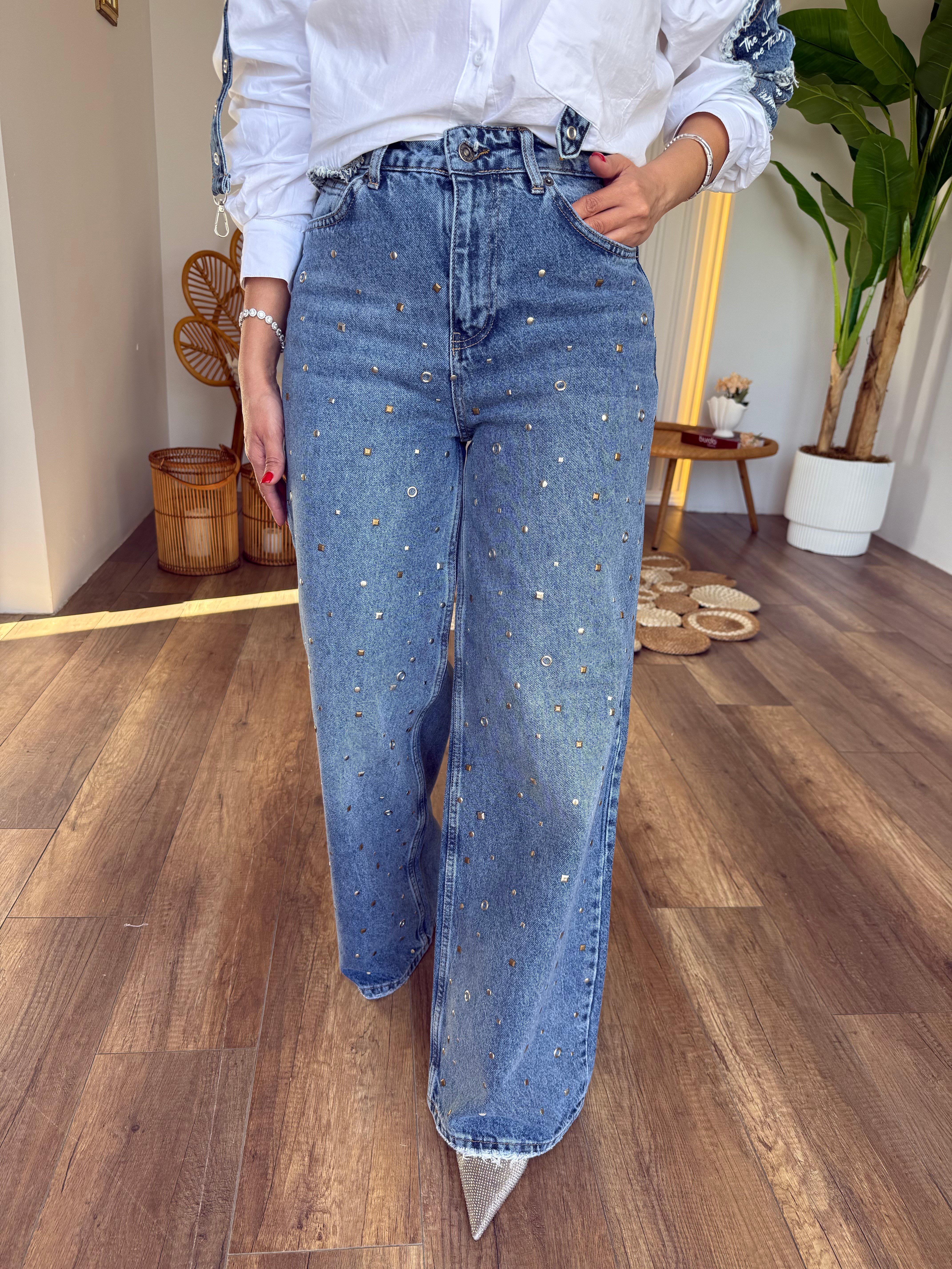 11254 Taş Pim Detaylı Jean