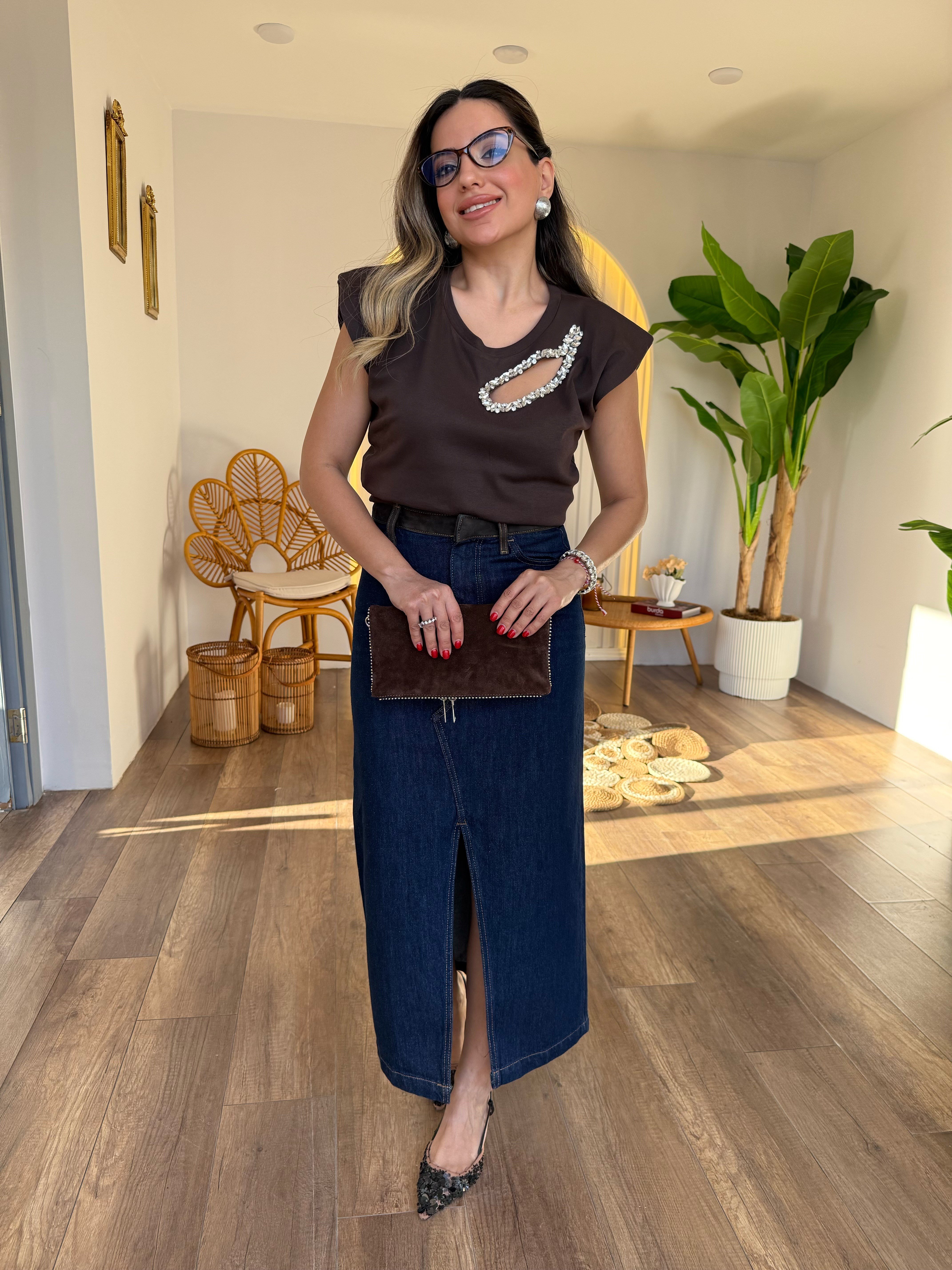11272 Damla Taş Detaylı Tshirt