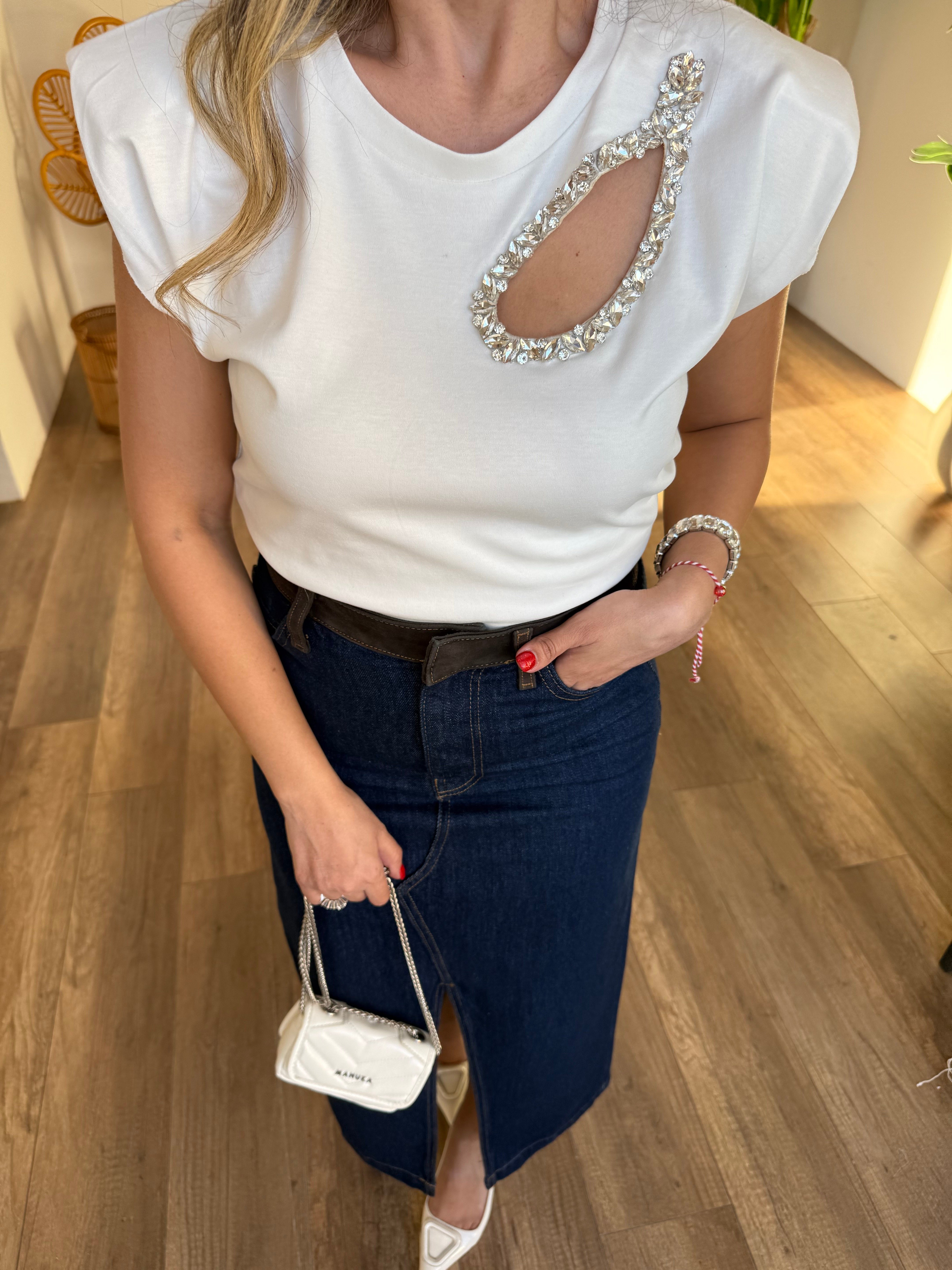 11272 Damla Taş Detaylı Tshirt