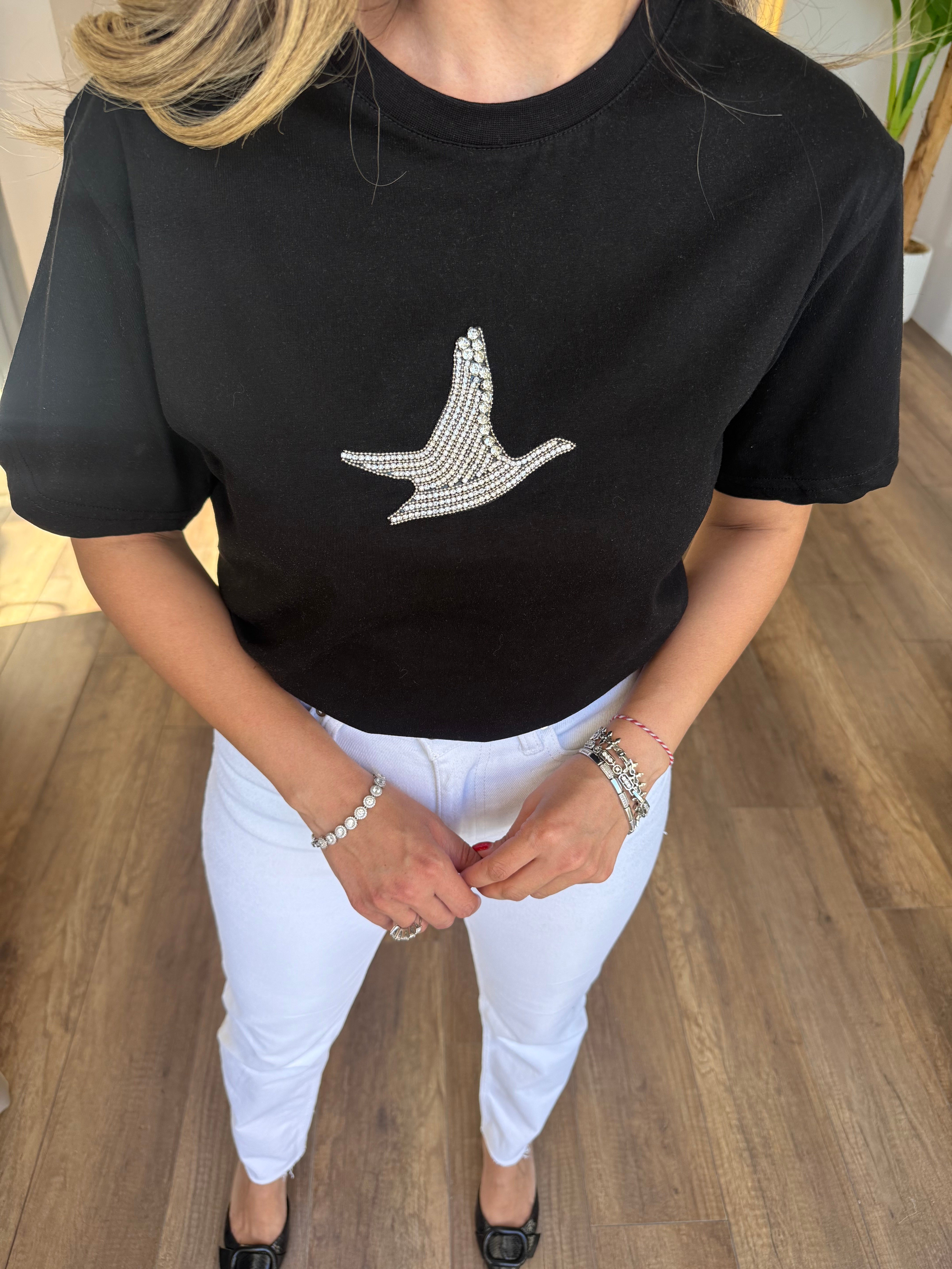 11285 Kuş Gümüş Taşlı Tshirt
