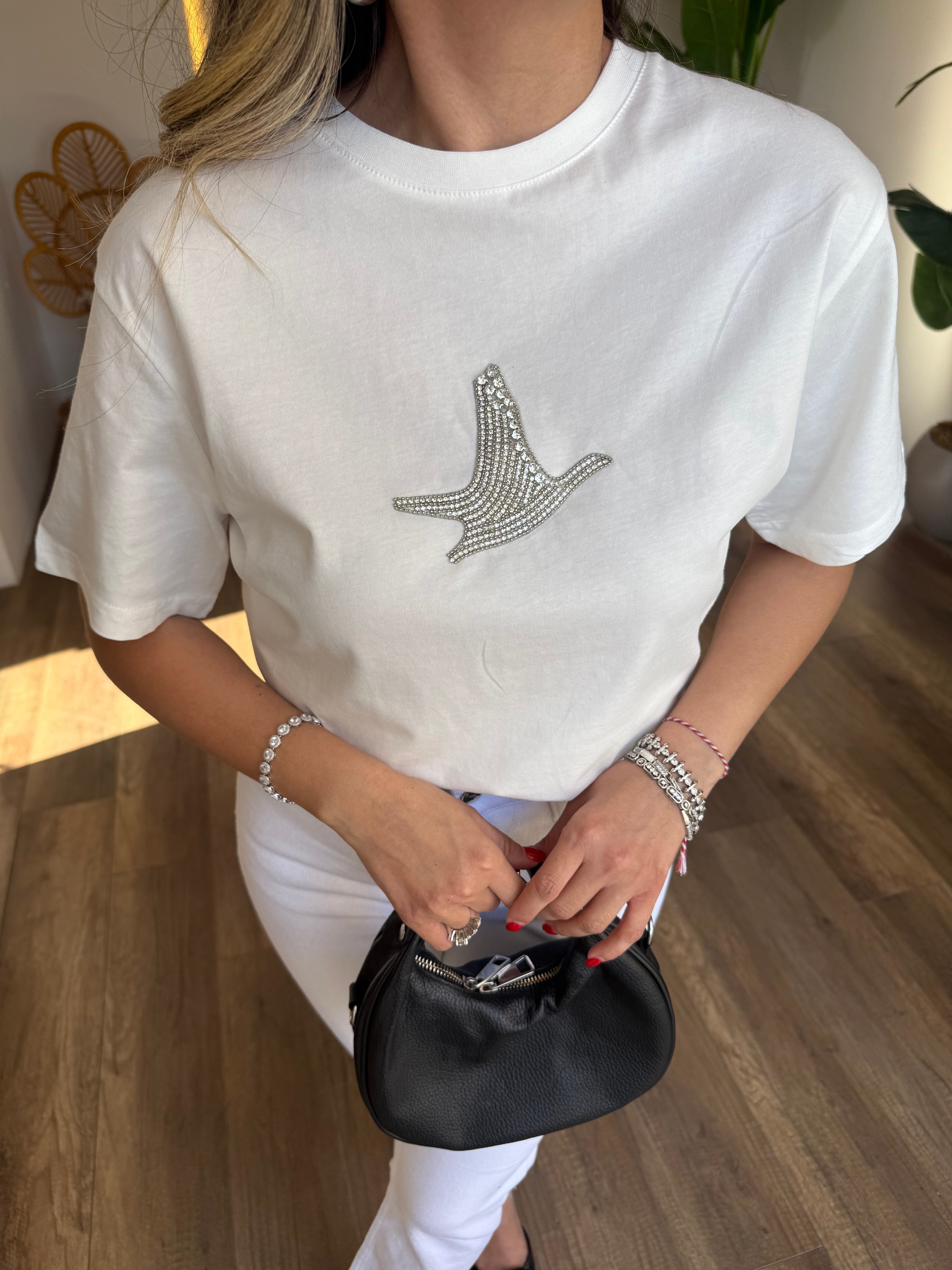 11285 Kuş Gümüş Taşlı Tshirt