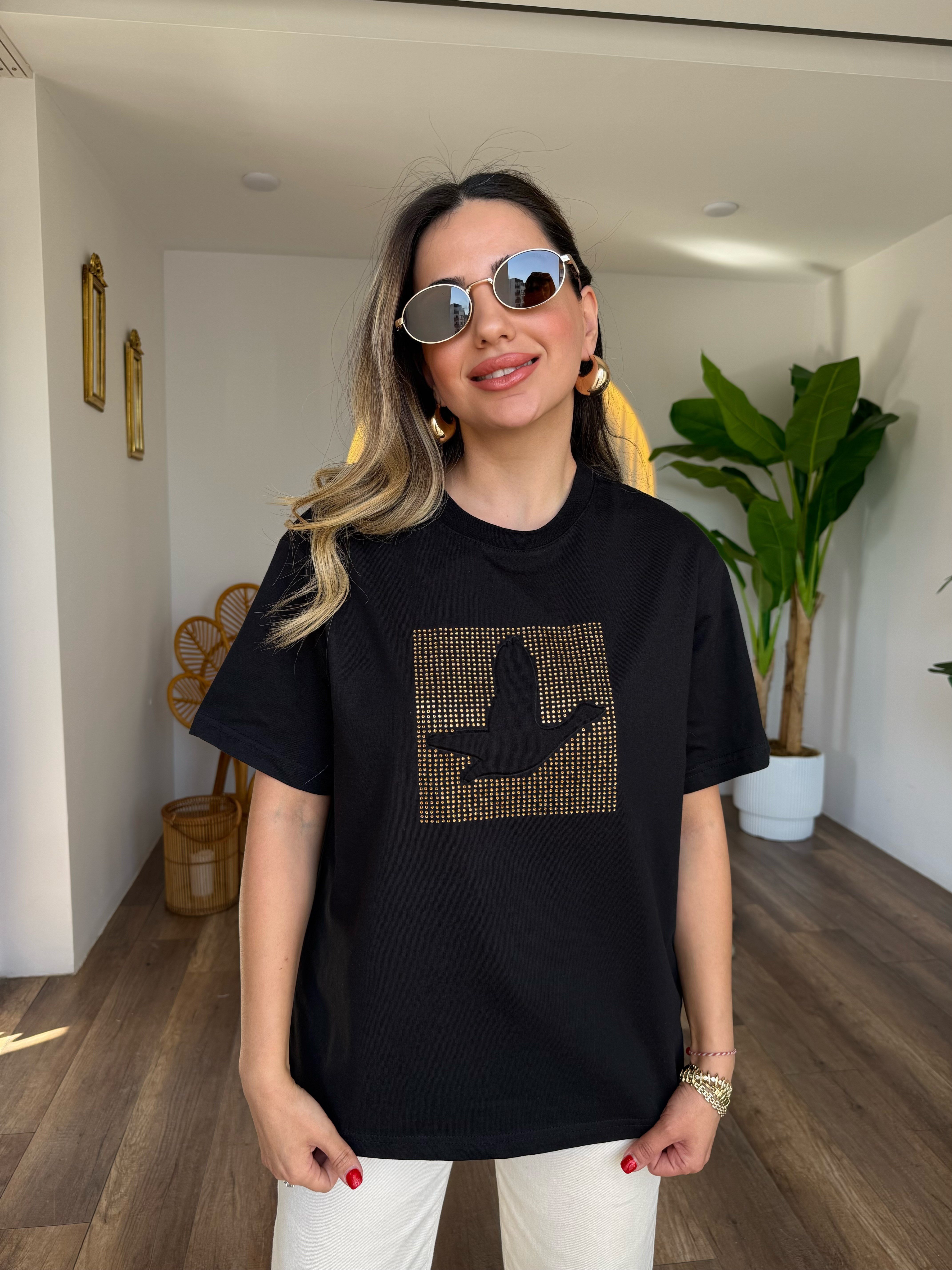 11289 Taşlı Gofre Tshirt