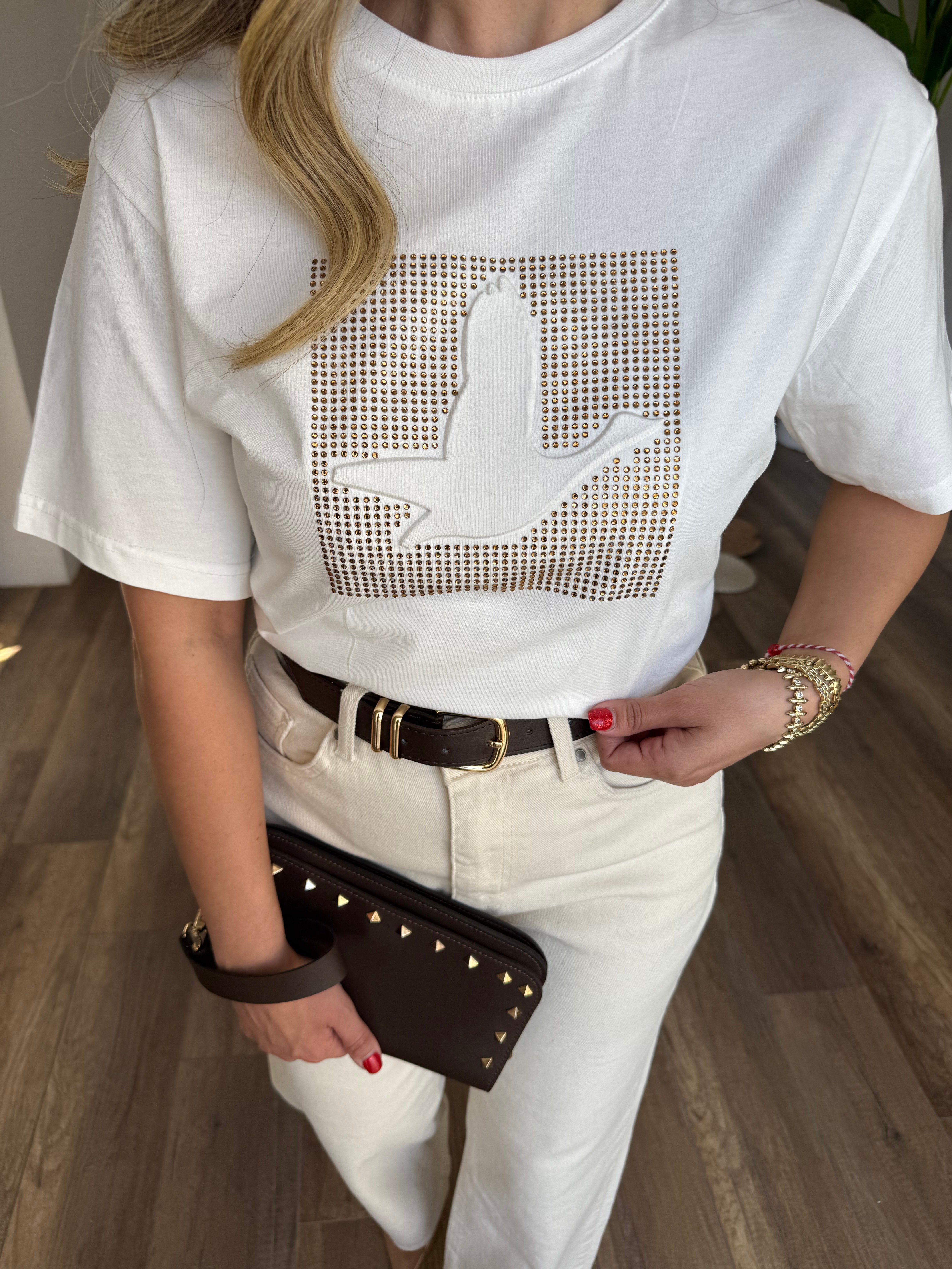 11289 Taşlı Gofre Tshirt