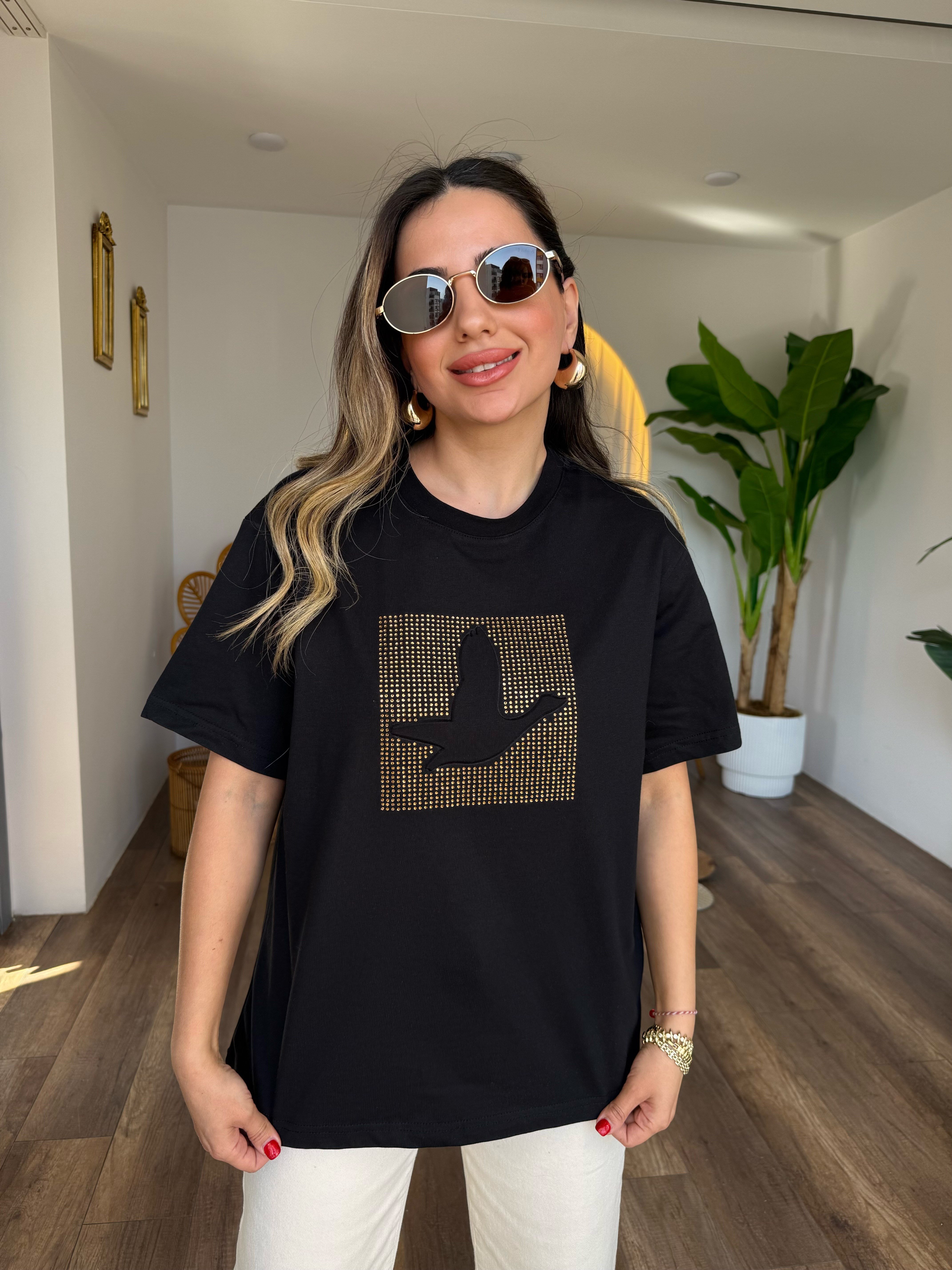 11289 Taşlı Gofre Tshirt