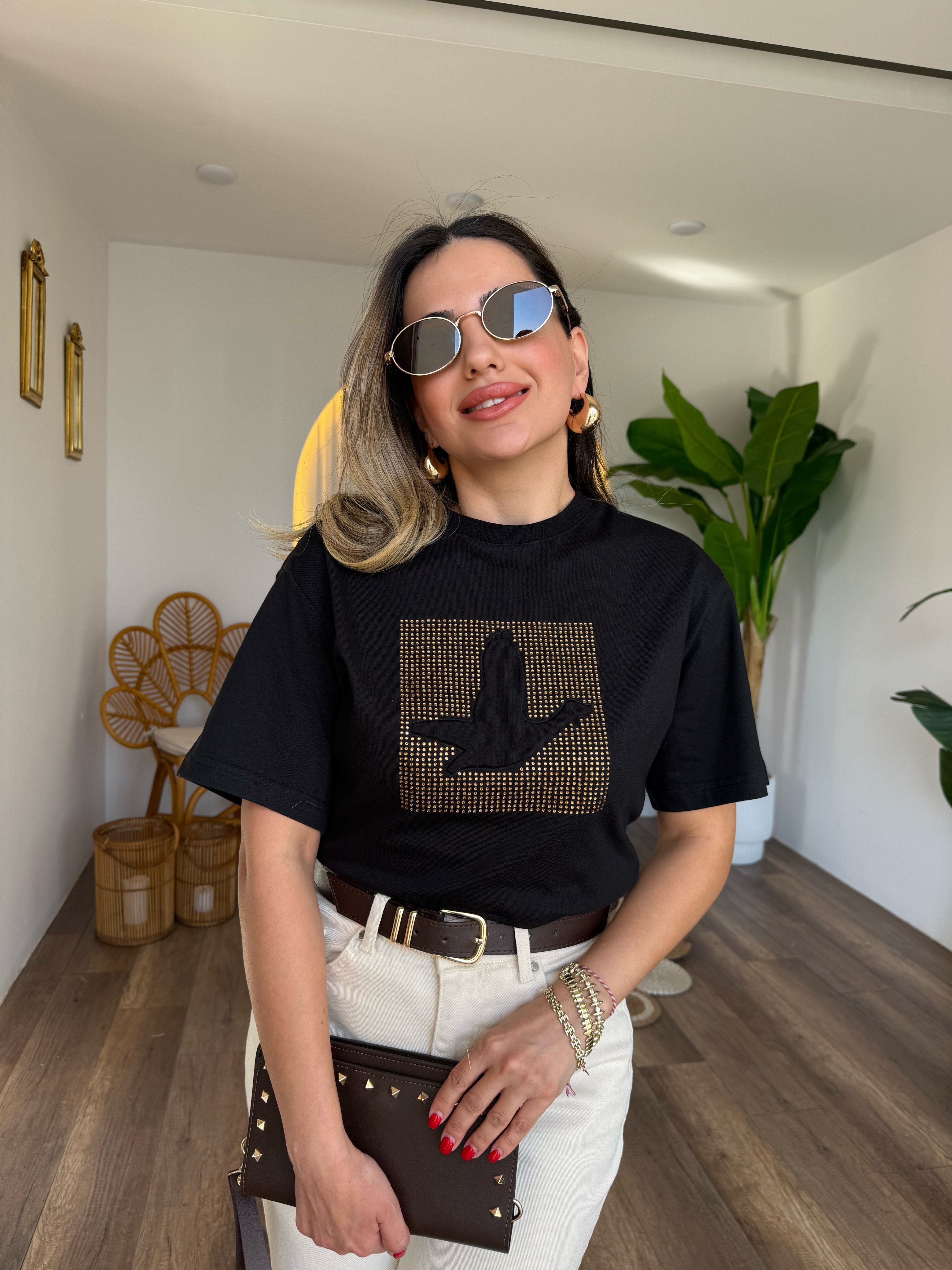 11289 Taşlı Gofre Tshirt