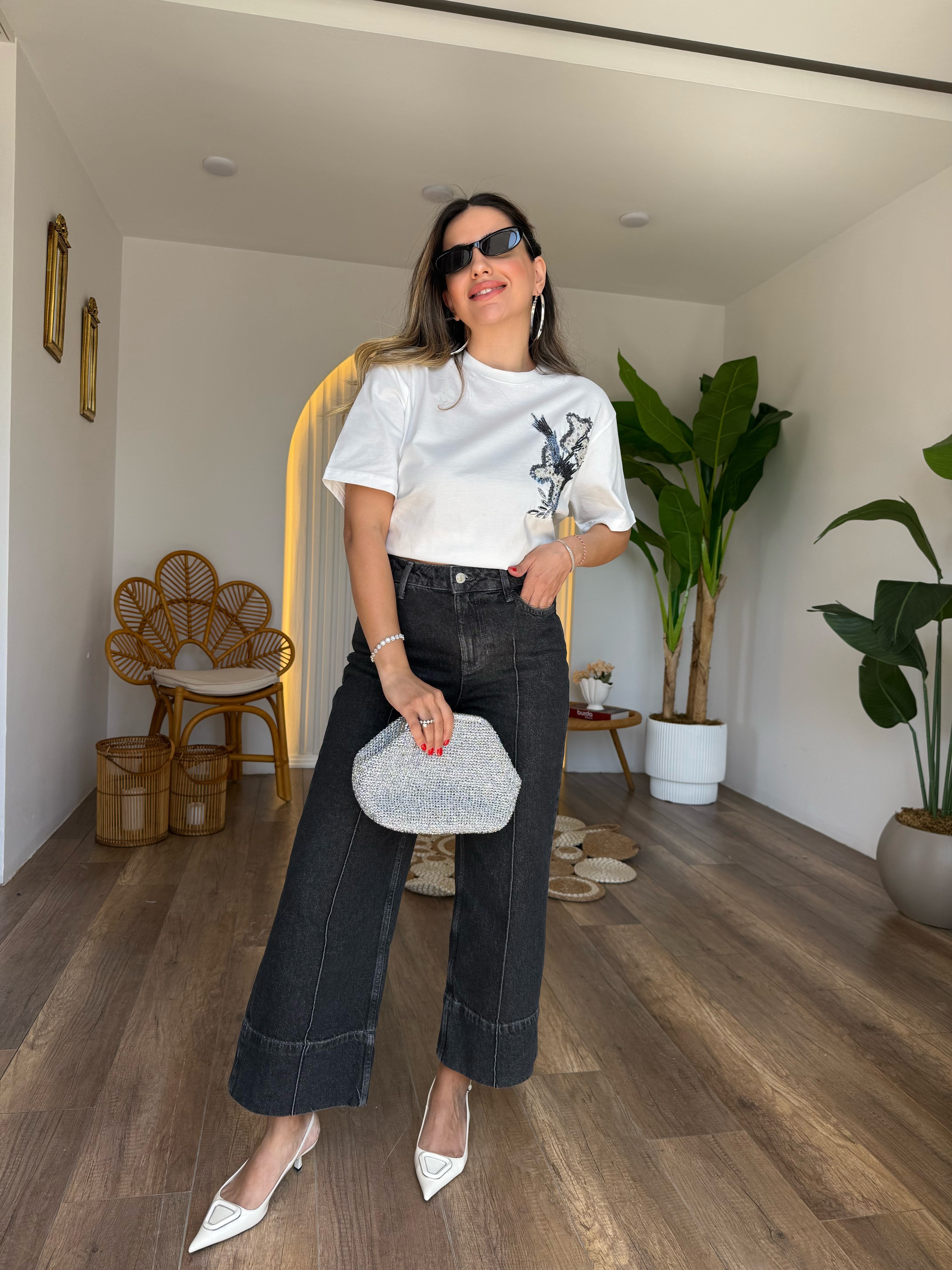 11290 Mavi Gold Taşlı Tshirt