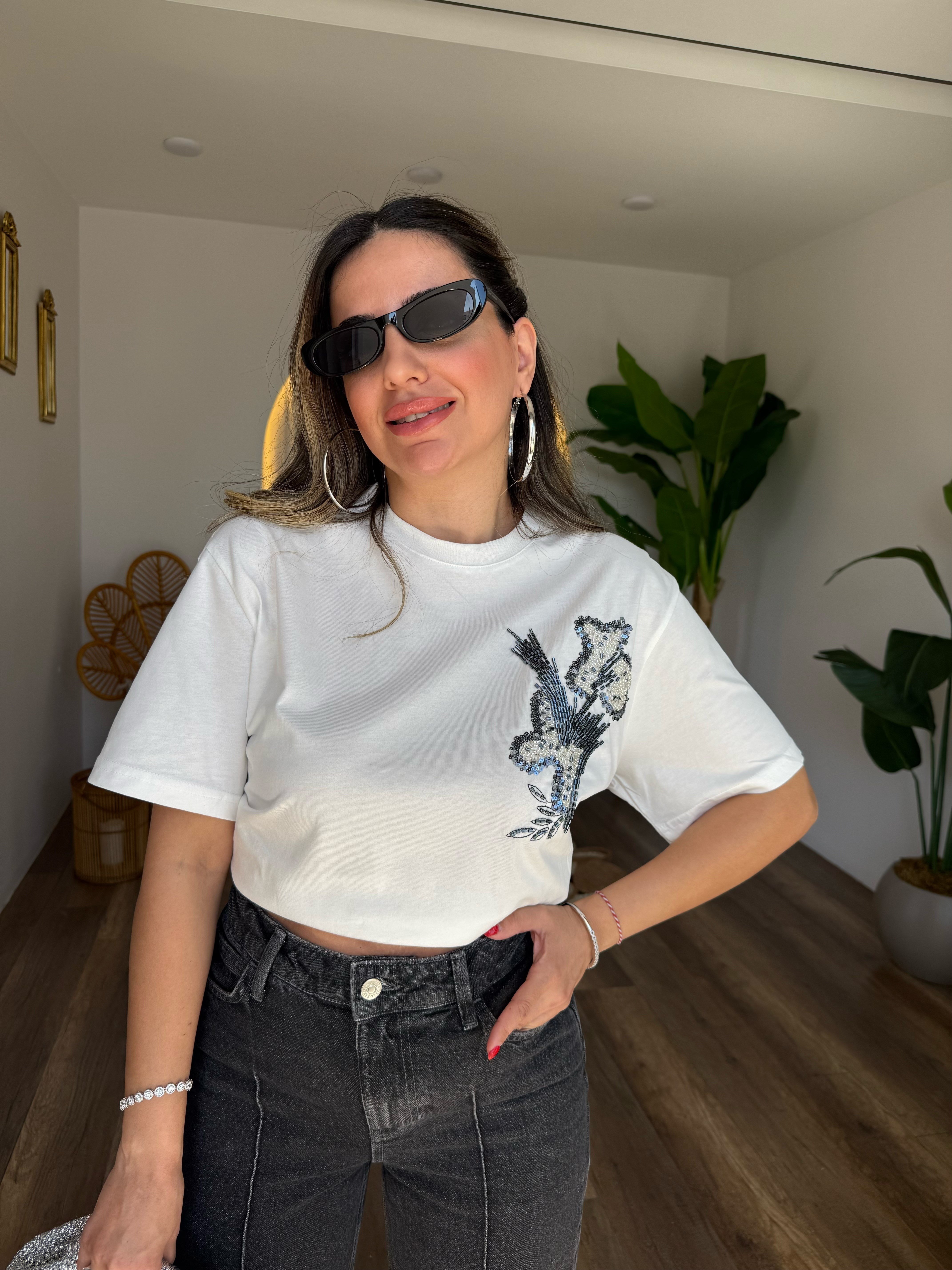 11290 Mavi Gold Taşlı Tshirt