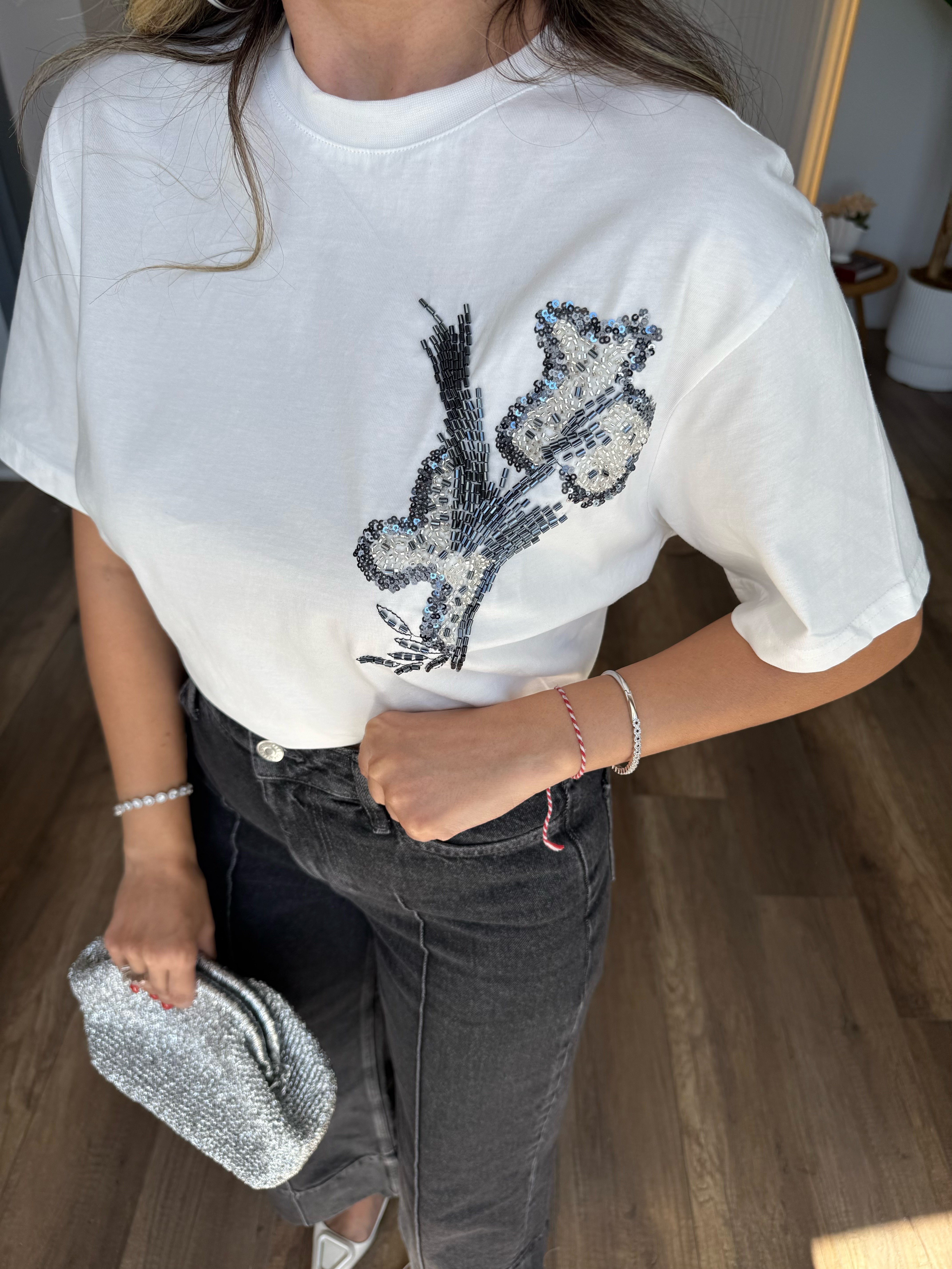 11290 Mavi Gold Taşlı Tshirt