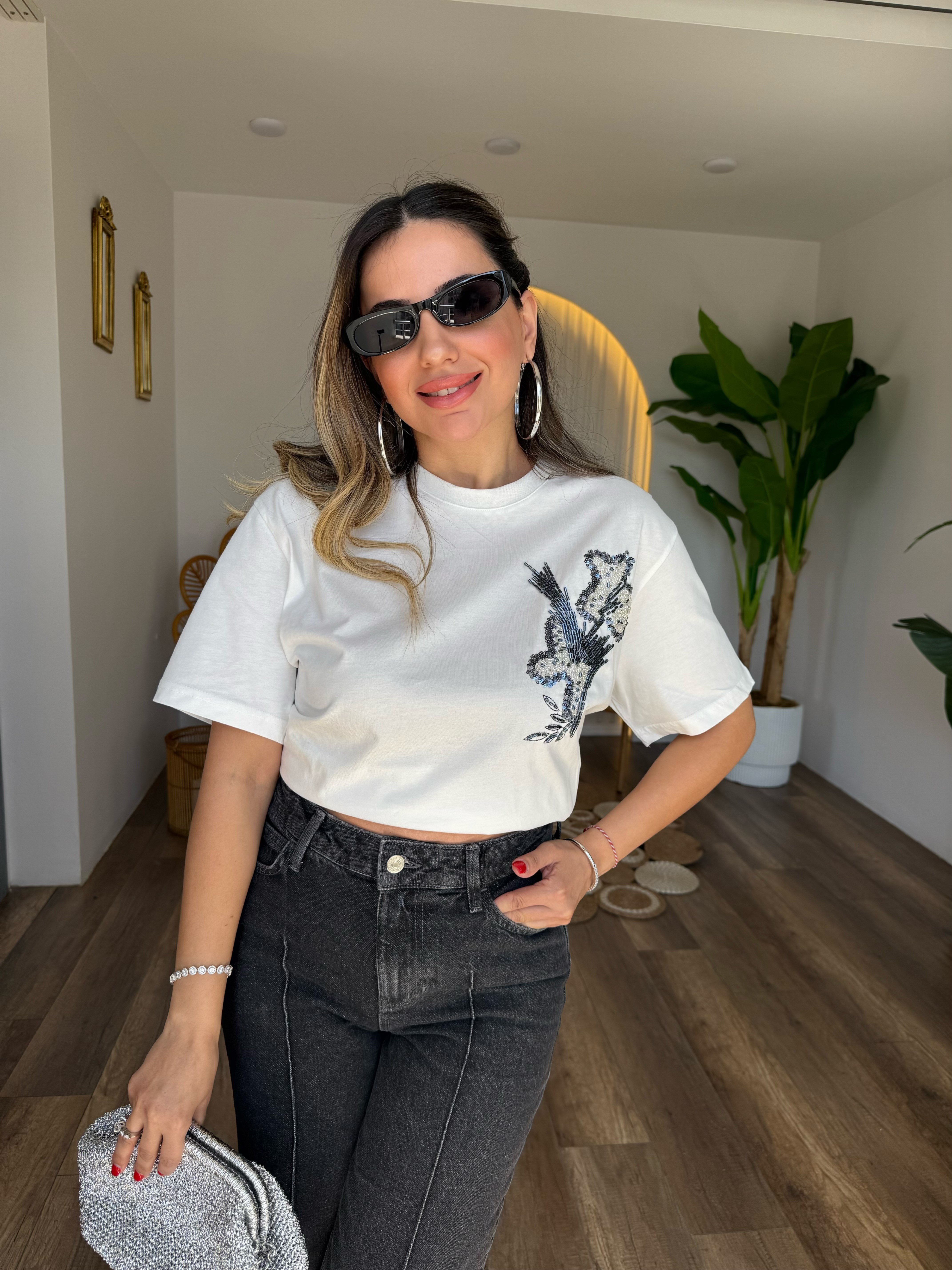 11290 Mavi Gold Taşlı Tshirt