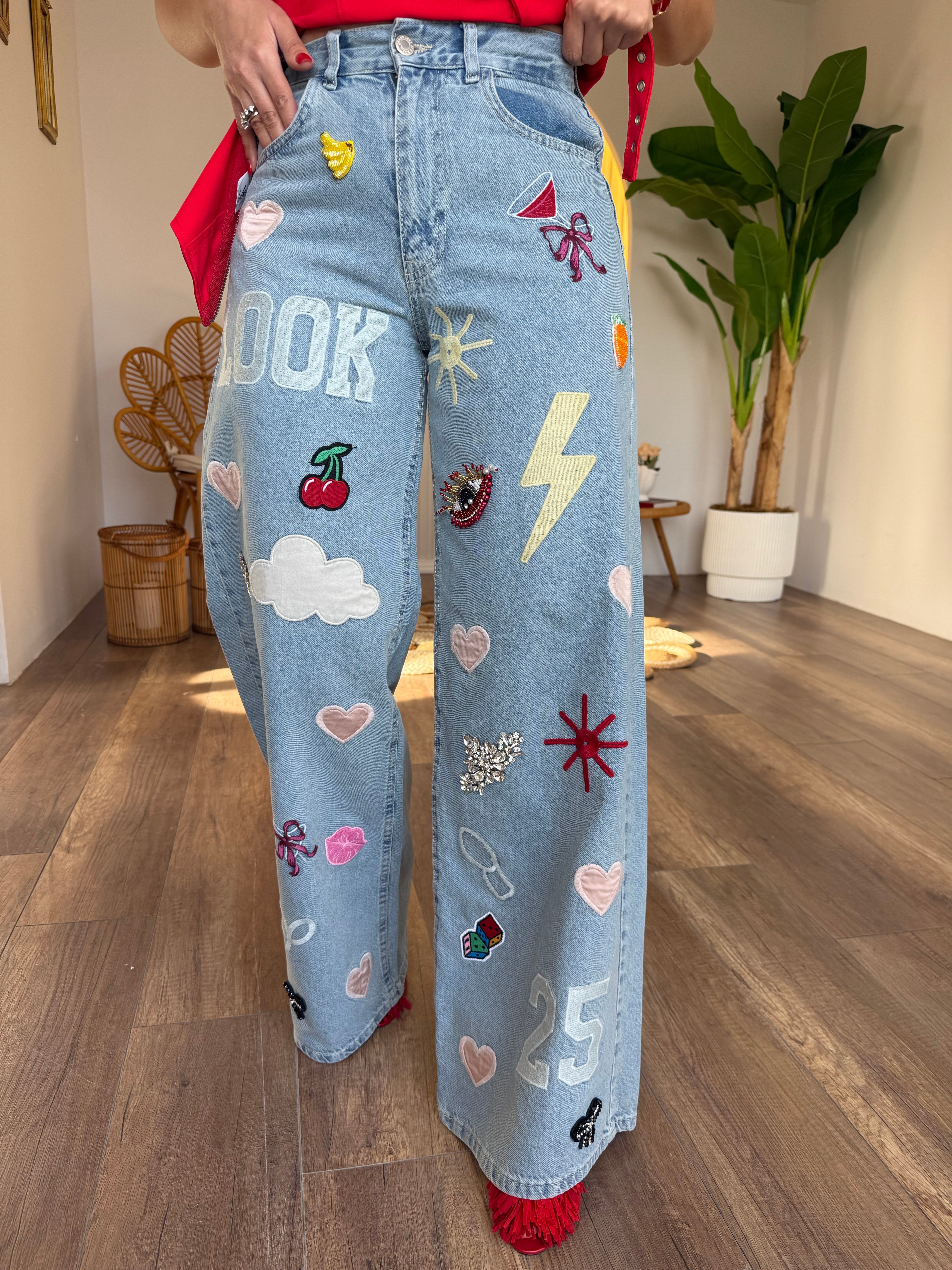 11338 İşleme Punch Detaylı Tasarım Palazzo Jean
