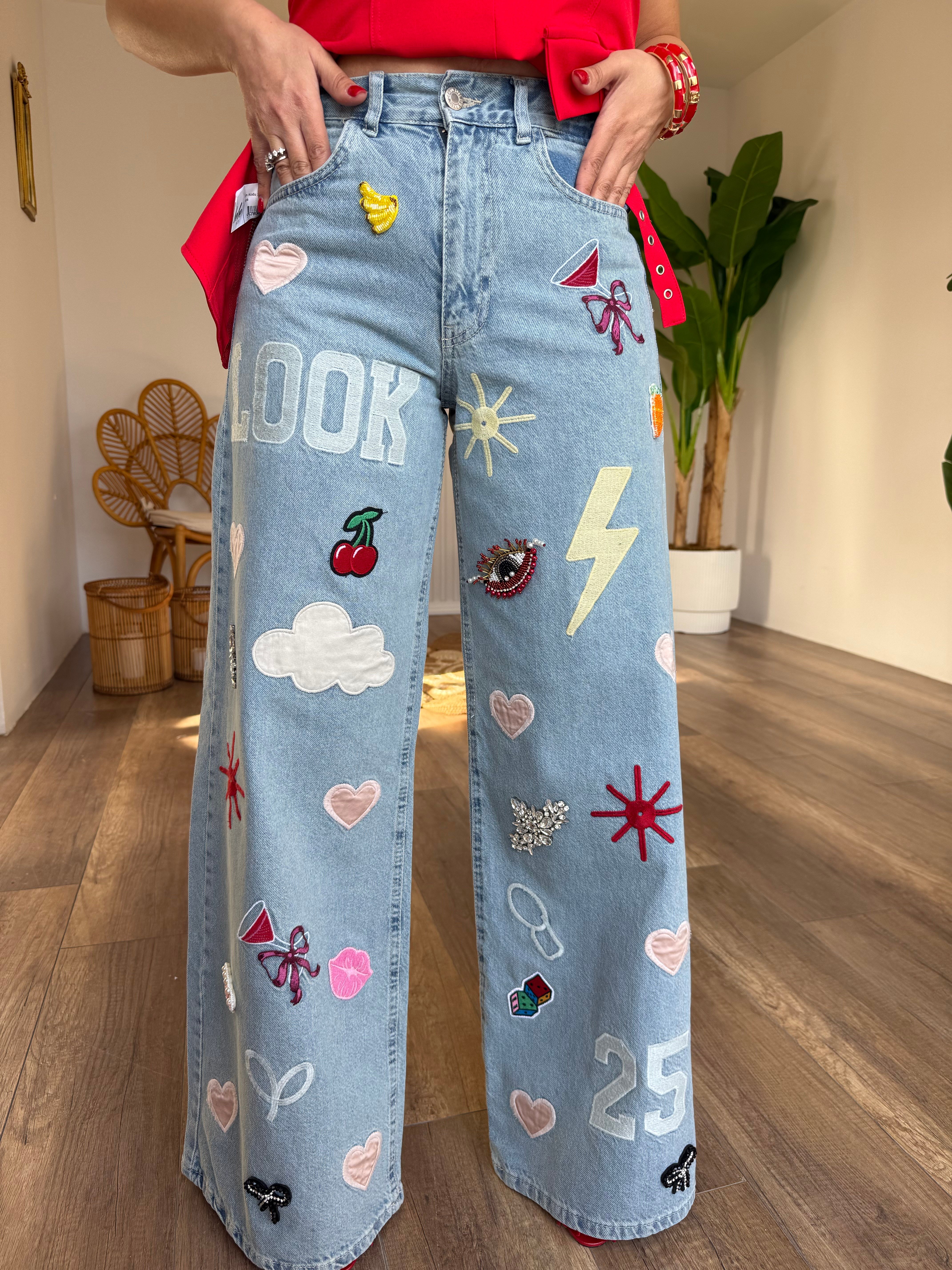 11338 İşleme Punch Detaylı Tasarım Palazzo Jean