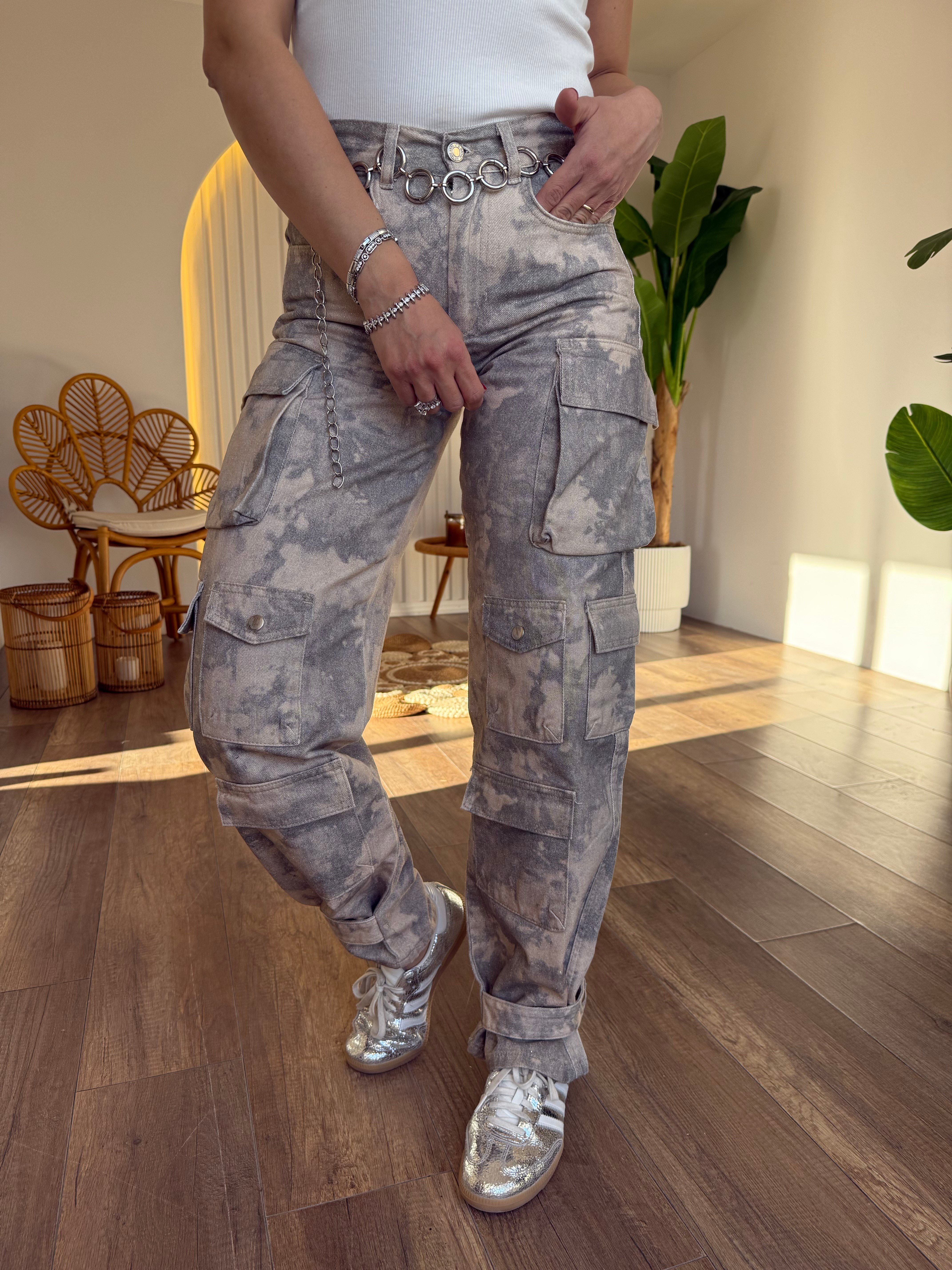 11340 Straight Parlak Kargo Pantolon