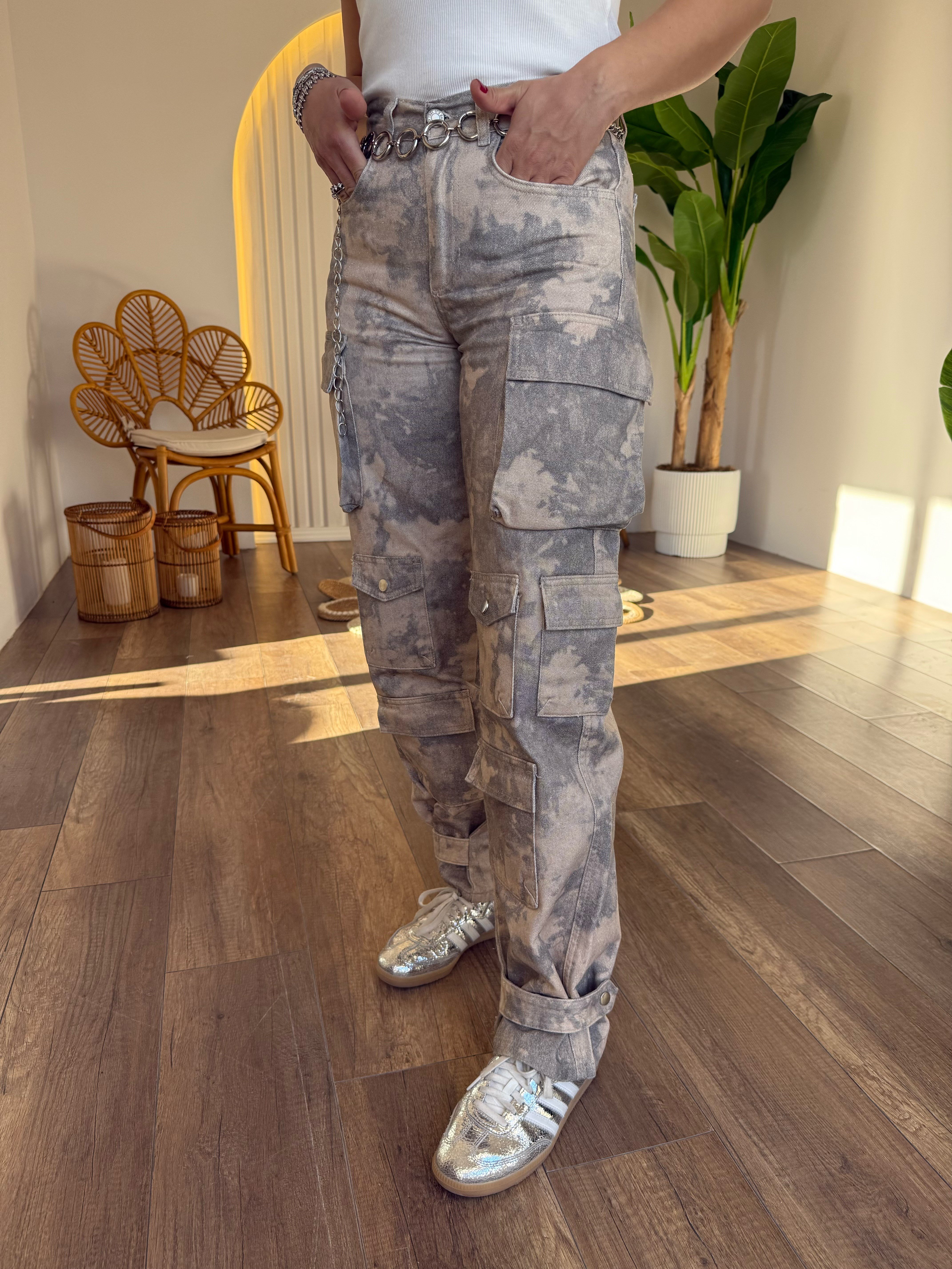 11340 Straight Parlak Kargo Pantolon